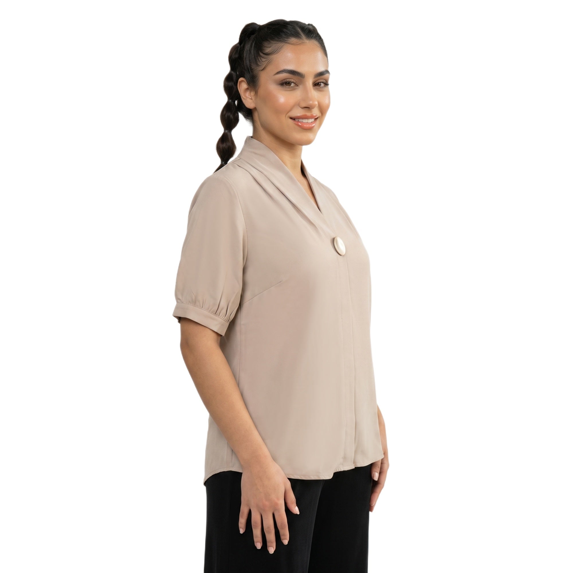SITAYYA Women's Solid V-Neck Straight Fit Top | Half Sleeve Poly Cotton Casual Top | 22 Inch Length | Day Wear