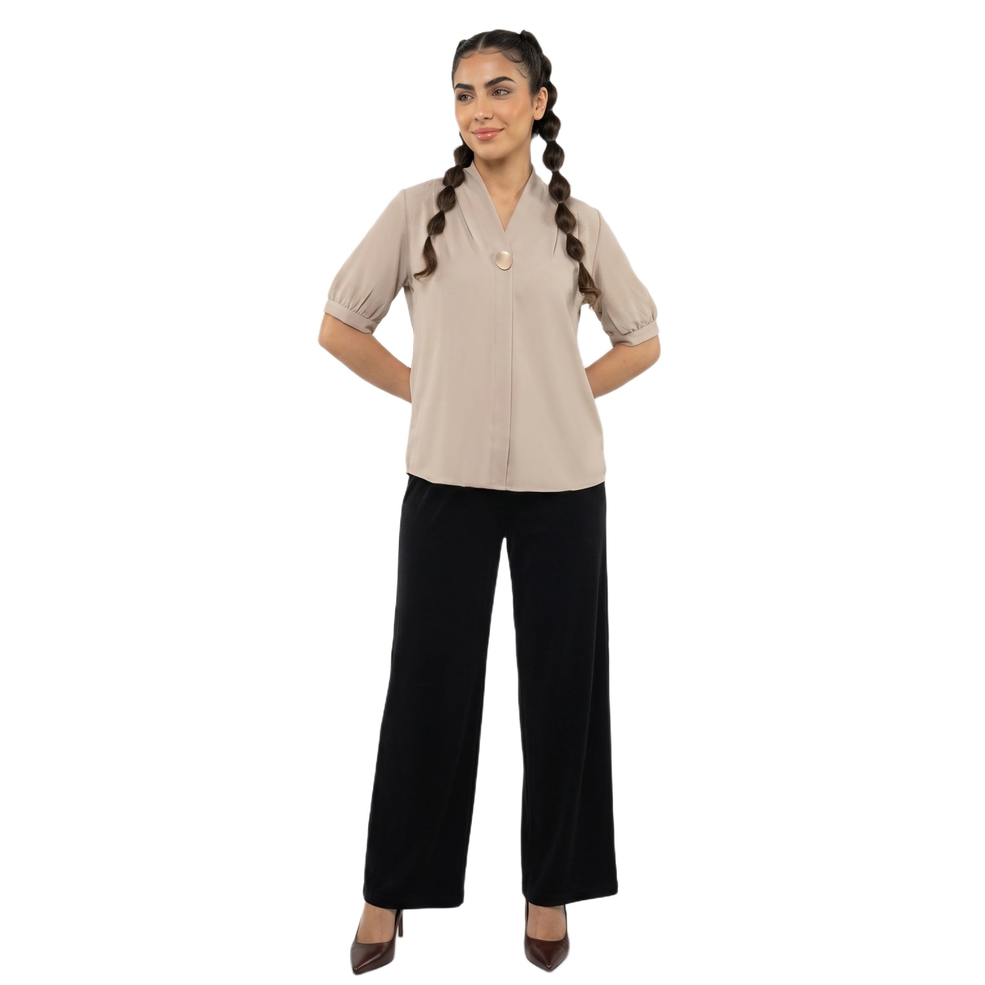 SITAYYA Women's Solid V-Neck Straight Fit Top | Half Sleeve Poly Cotton Casual Top | 22 Inch Length | Day Wear