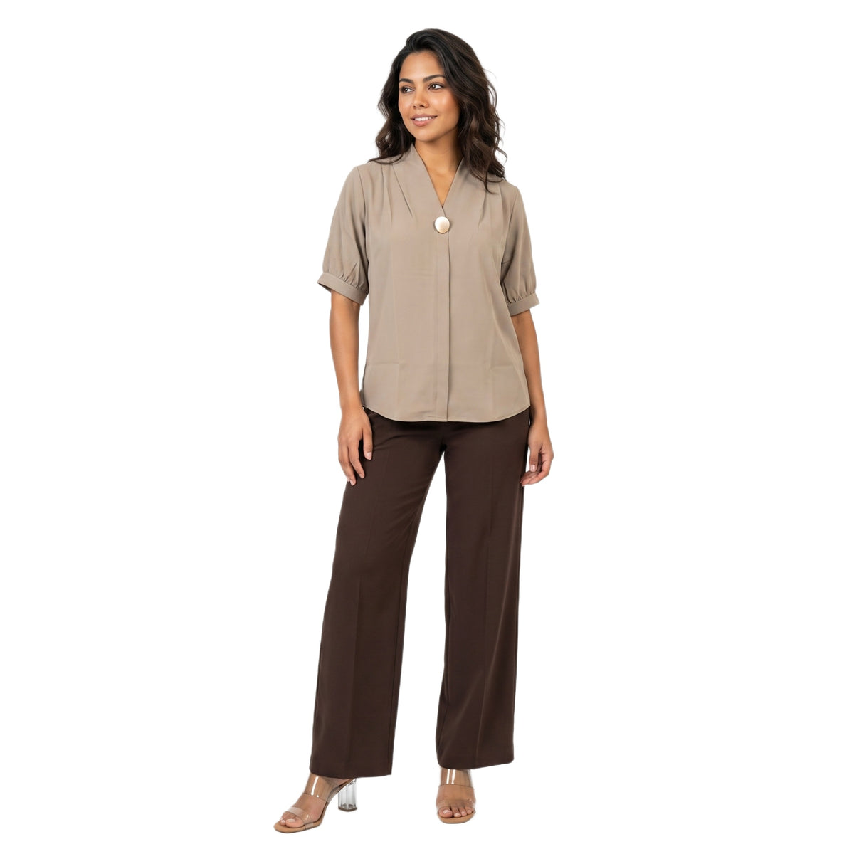 SITAYYA Women's Solid V-Neck Straight Fit Top | Half Sleeve Poly Cotton Casual Top | 22 Inch Length | Day Wear