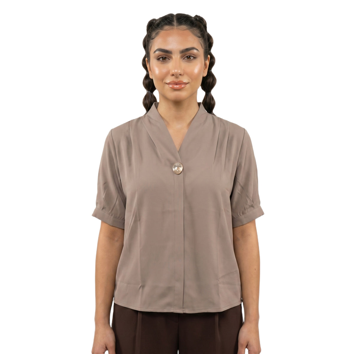SITAYYA Women's Solid V-Neck Straight Fit Top | Half Sleeve Poly Cotton Casual Top | 22 Inch Length | Day Wear