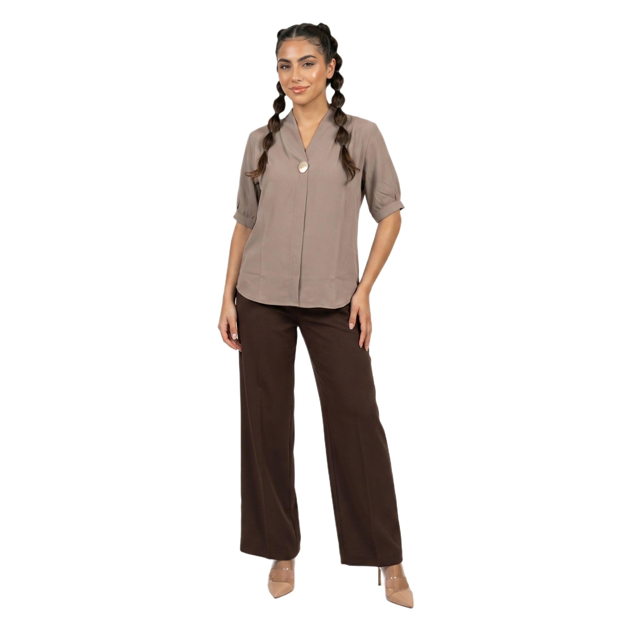 SITAYYA Women's Solid V-Neck Straight Fit Top | Half Sleeve Poly Cotton Casual Top