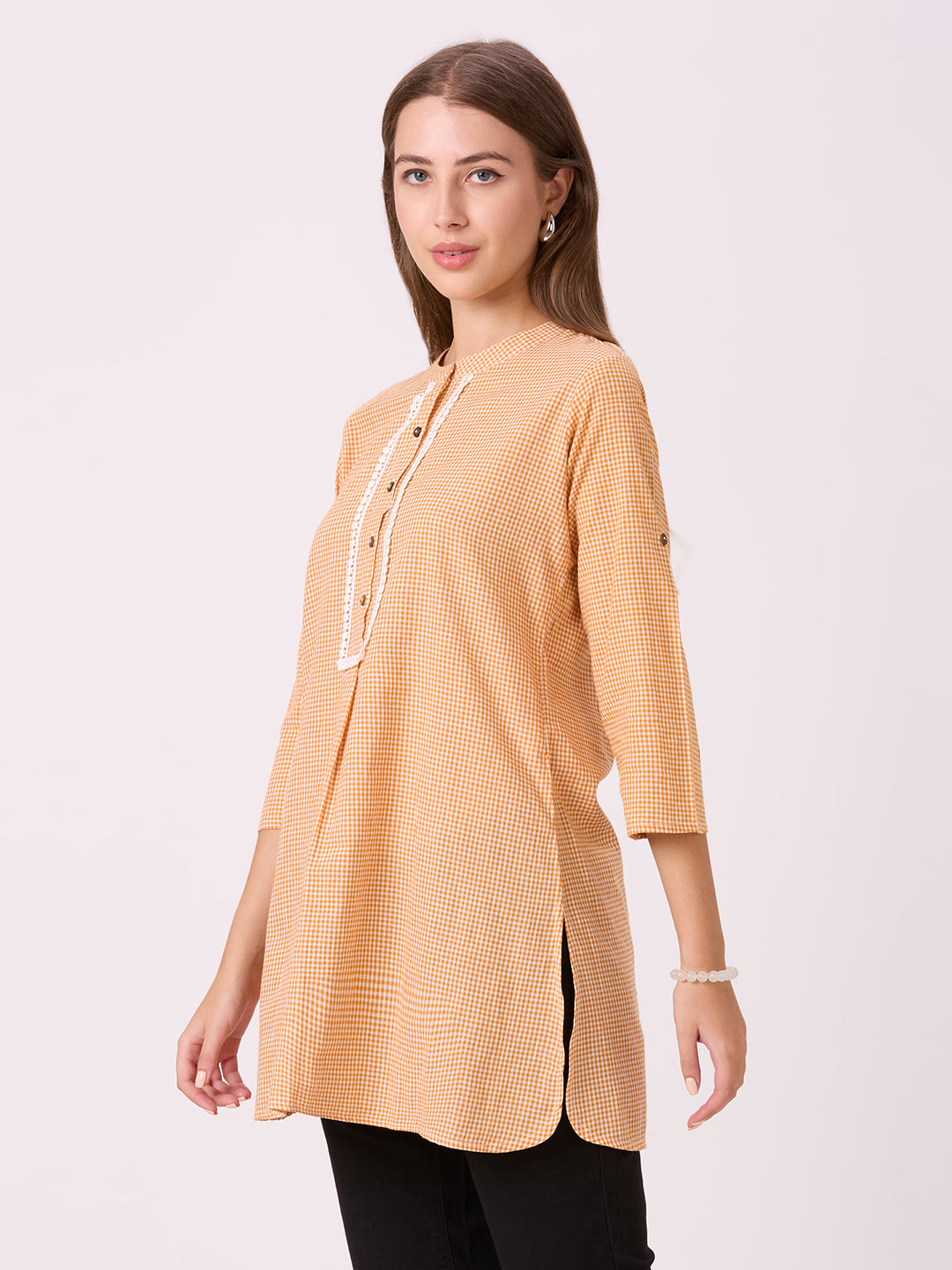 Sitayya Ginsham Checks Kurti - Mustard