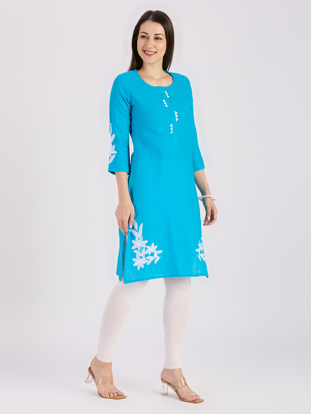 Sitayya Solid Kurti - Turquoise