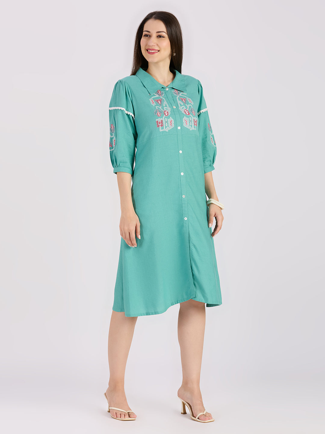 Sitayya Embroidered Dress - Pista Green