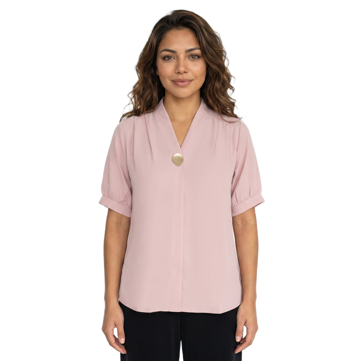 SITAYYA Women's Solid V-Neck Straight Fit Top | Half Sleeve Poly Cotton Casual Top | 22 Inch Length | Day Wear