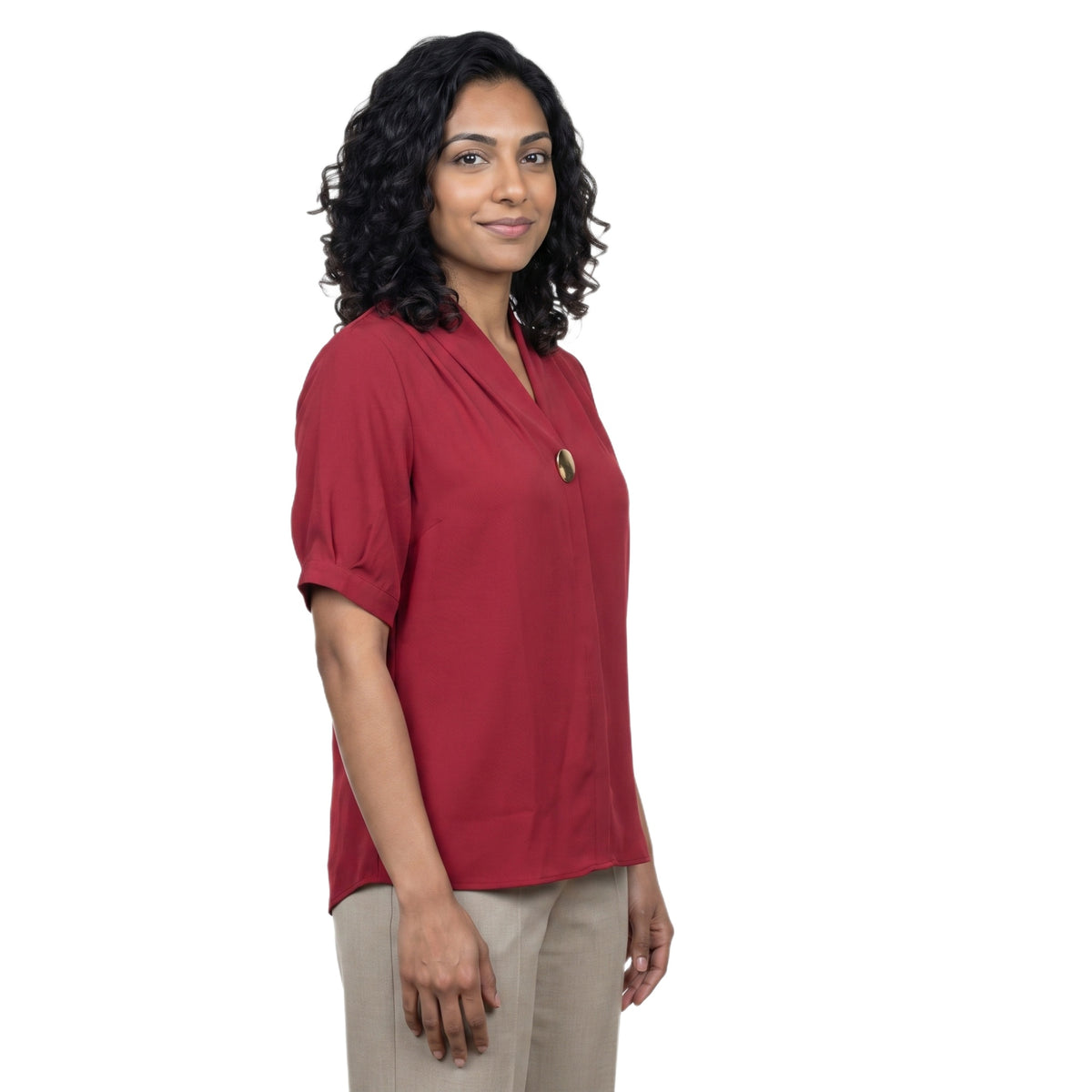 SITAYYA Women's Solid V-Neck Straight Fit Top | Half Sleeve Poly Cotton Casual Top | 22 Inch Length | Day Wear
