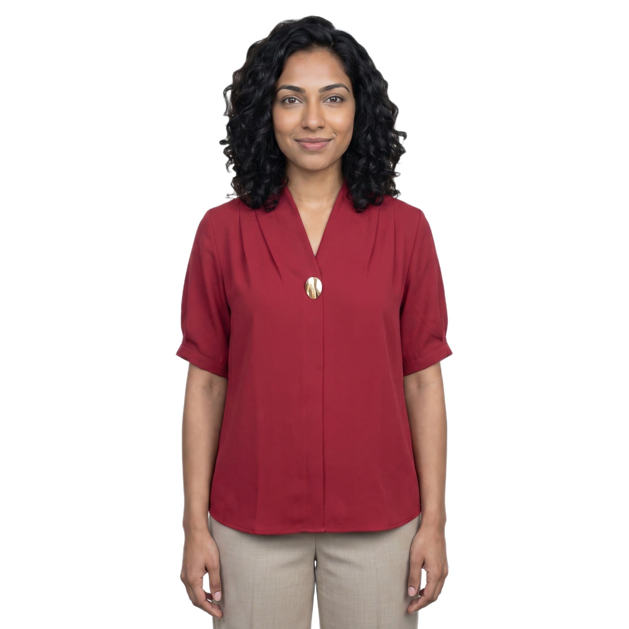 SITAYYA Women's Solid V-Neck Straight Fit Top | Half Sleeve Poly Cotton Casual Top