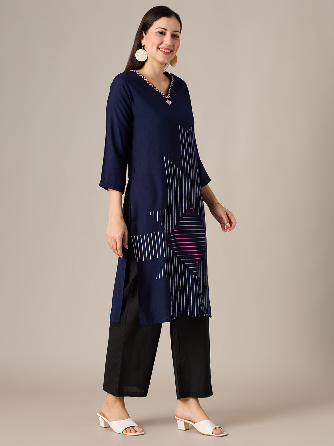 3 Pcs Kurti Set Ethnic Kurta with Bottom & Dupatta Festive, Casual Outfit