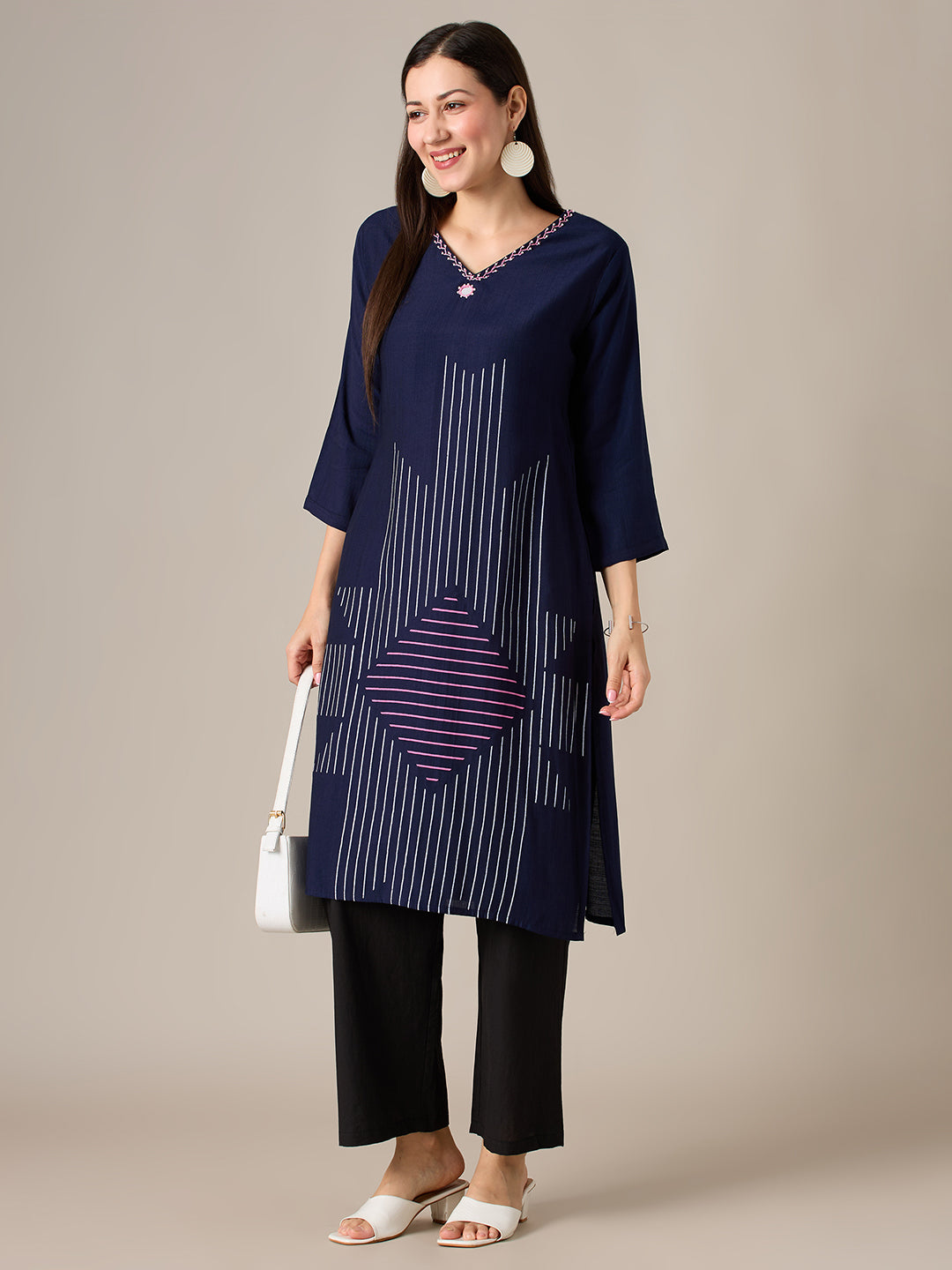 3 Pcs Kurti Set Ethnic Kurta with Bottom & Dupatta Festive, Casual Outfit