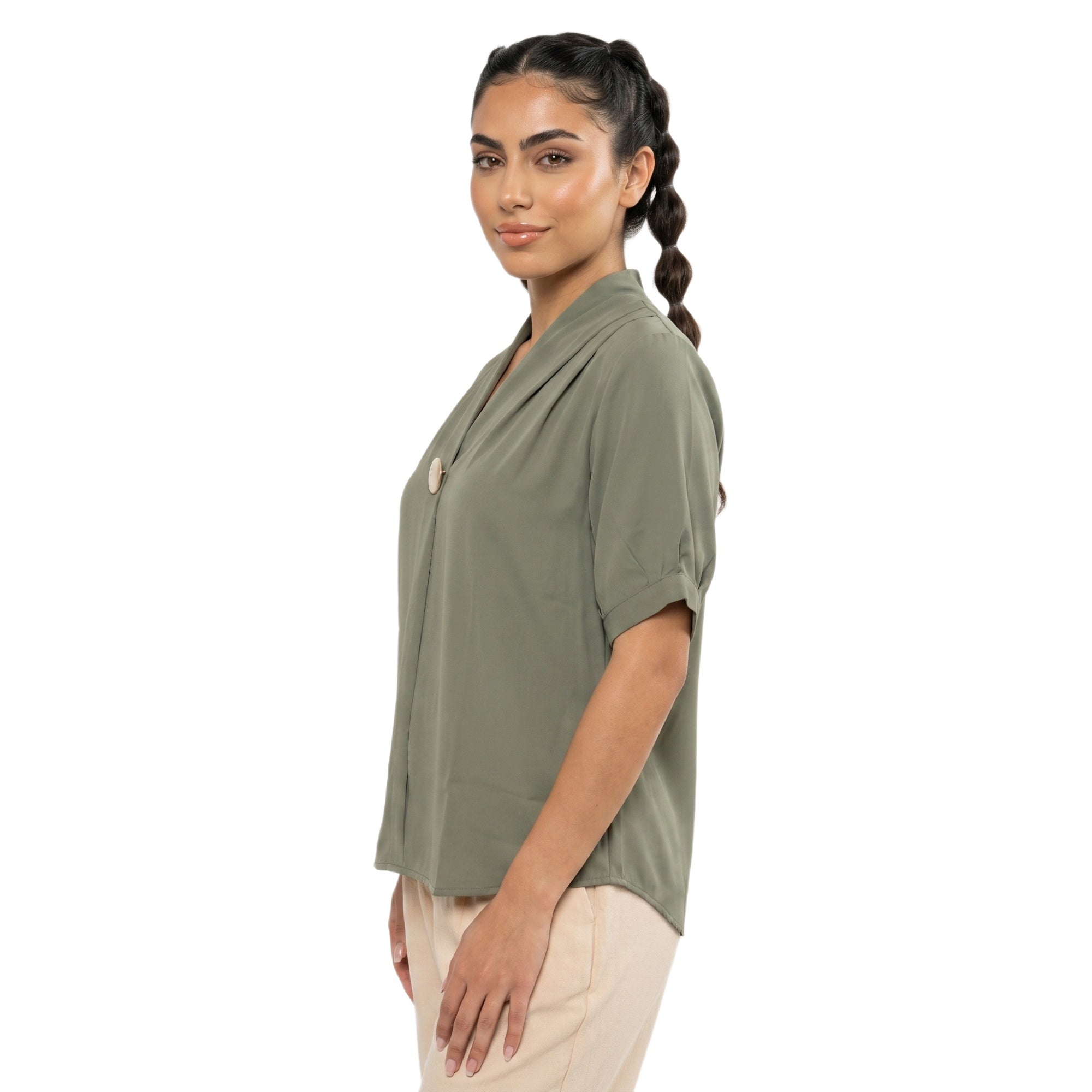 SITAYYA Women's Solid V-Neck Straight Fit Top | Half Sleeve Poly Cotton Casual Top
