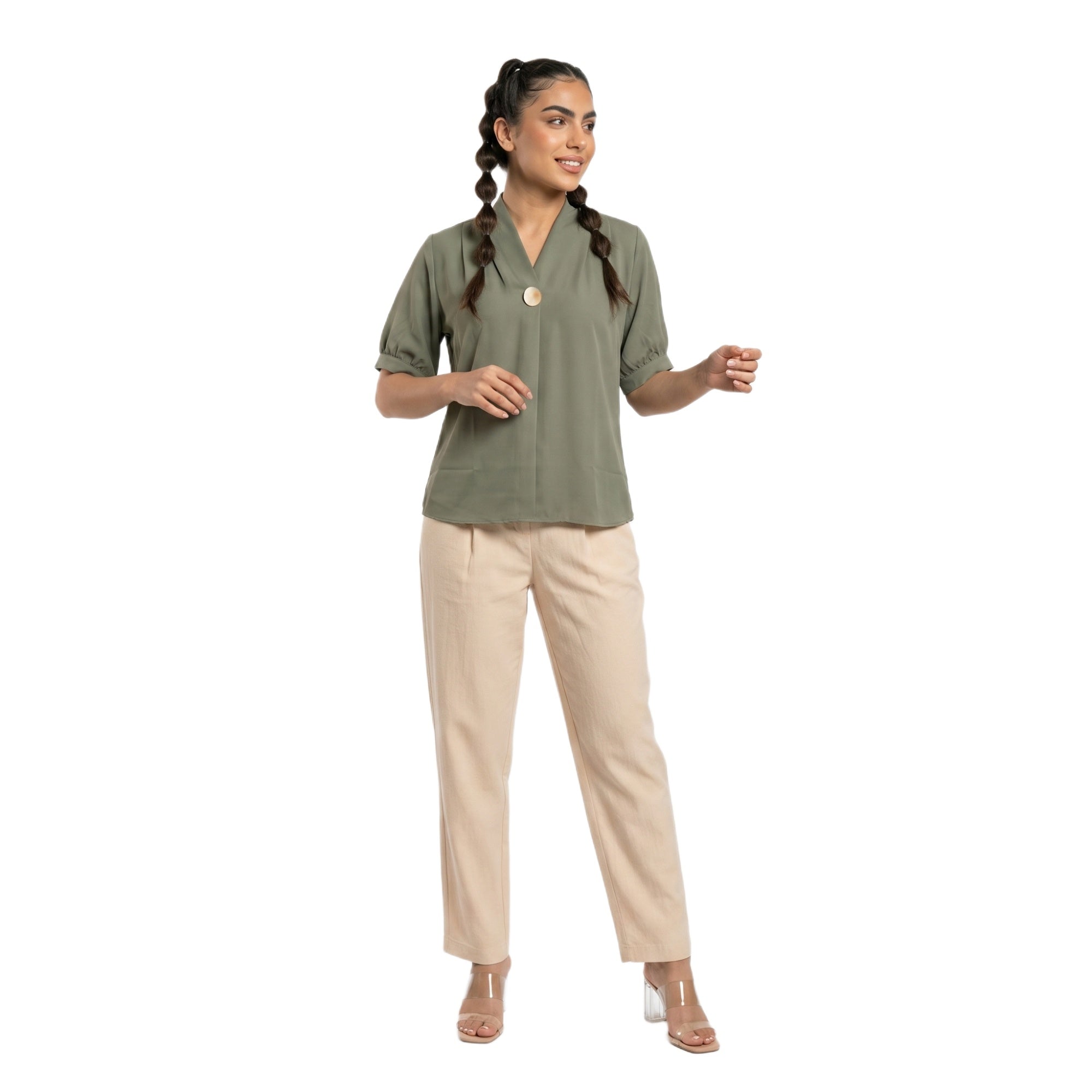 SITAYYA Women's Solid V-Neck Straight Fit Top | Half Sleeve Poly Cotton Casual Top