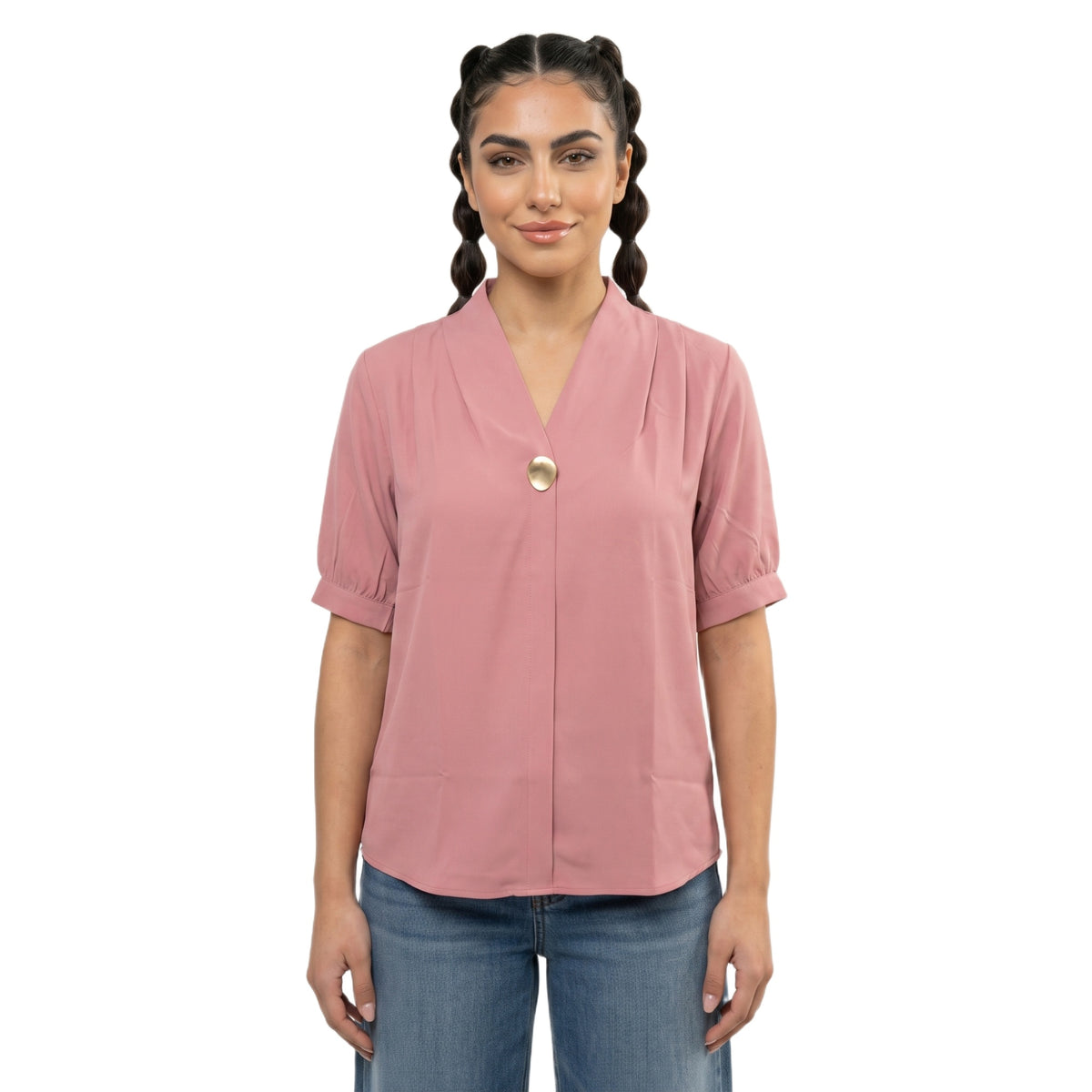 SITAYYA Women's Solid V-Neck Straight Fit Top | Half Sleeve Poly Cotton Casual Top | 22 Inch Length | Day Wear