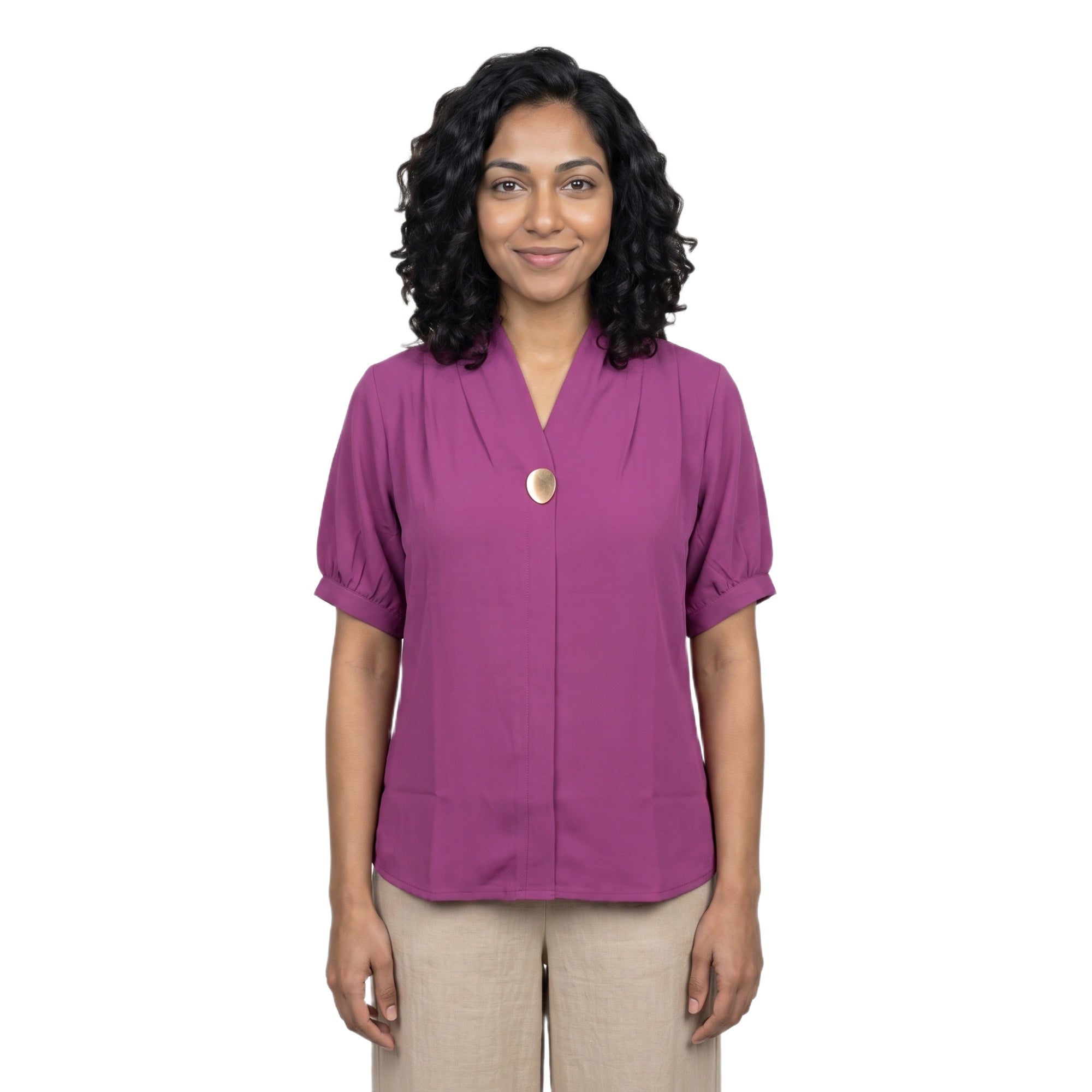 SITAYYA Women's Solid V-Neck Straight Fit Top | Half Sleeve Poly Cotton Casual Top