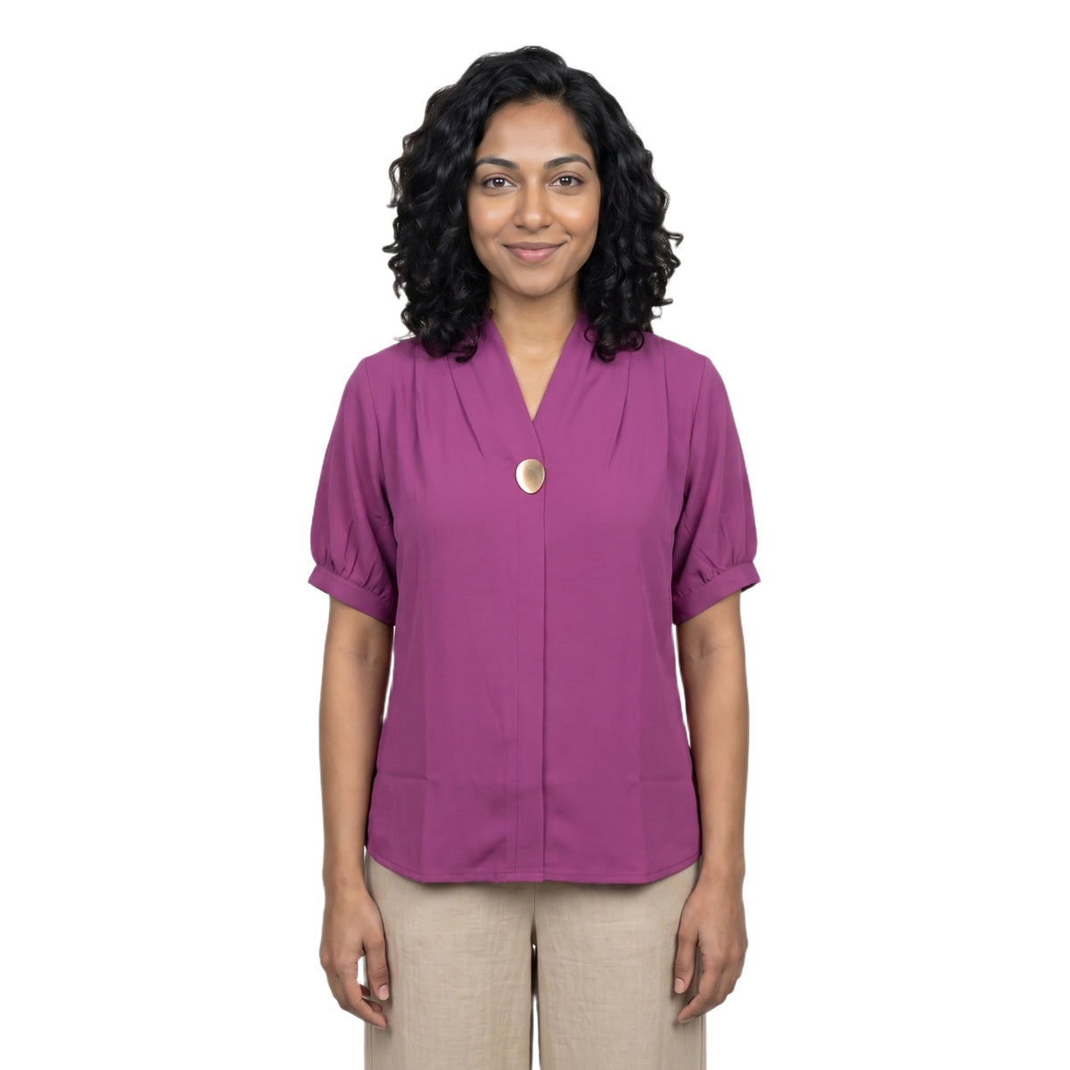 SITAYYA Women's Solid V-Neck Straight Fit Top | Half Sleeve Poly Cotton Casual Top | 22 Inch Length | Day Wear