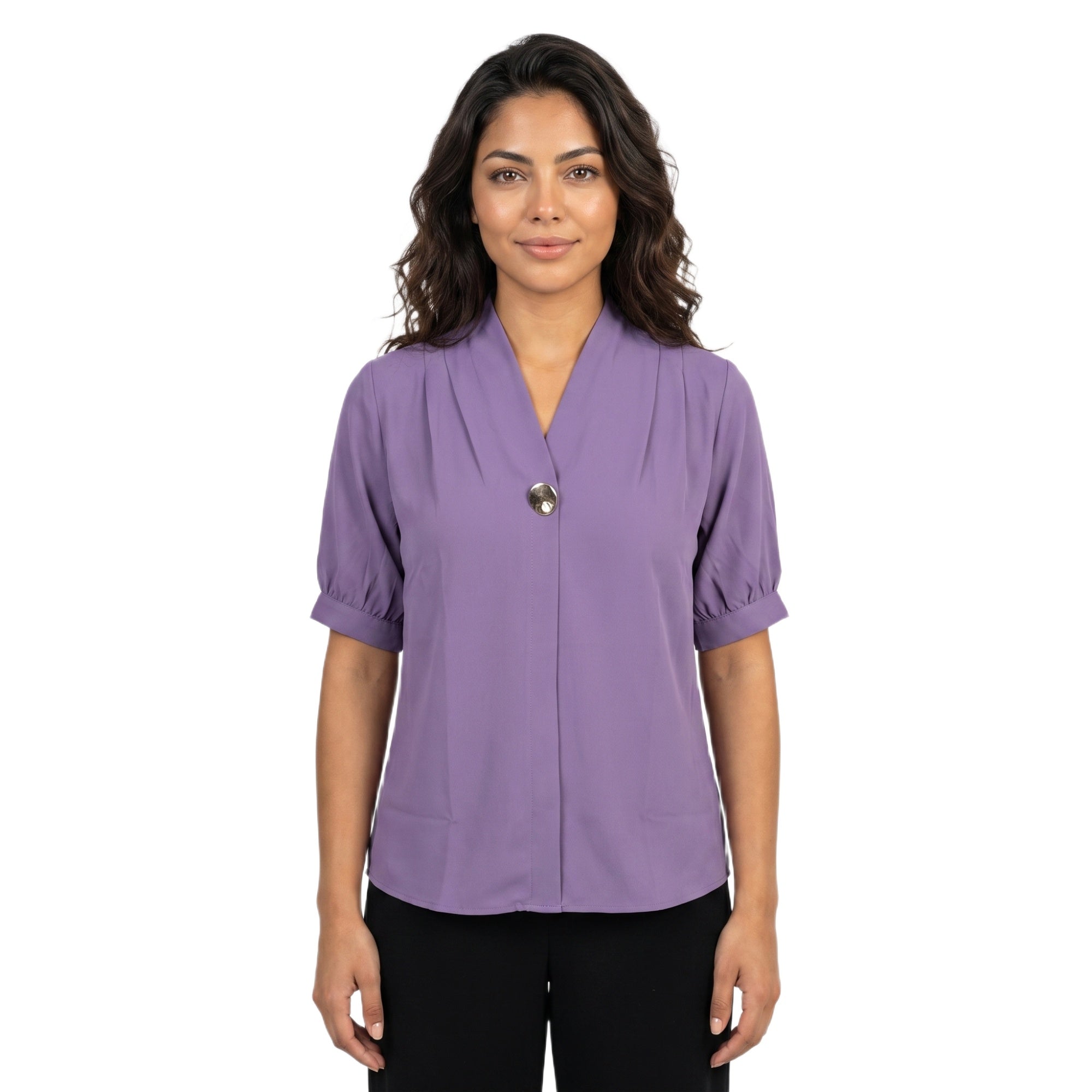 SITAYYA Women's Solid V-Neck Straight Fit Top | Half Sleeve Poly Cotton Casual Top