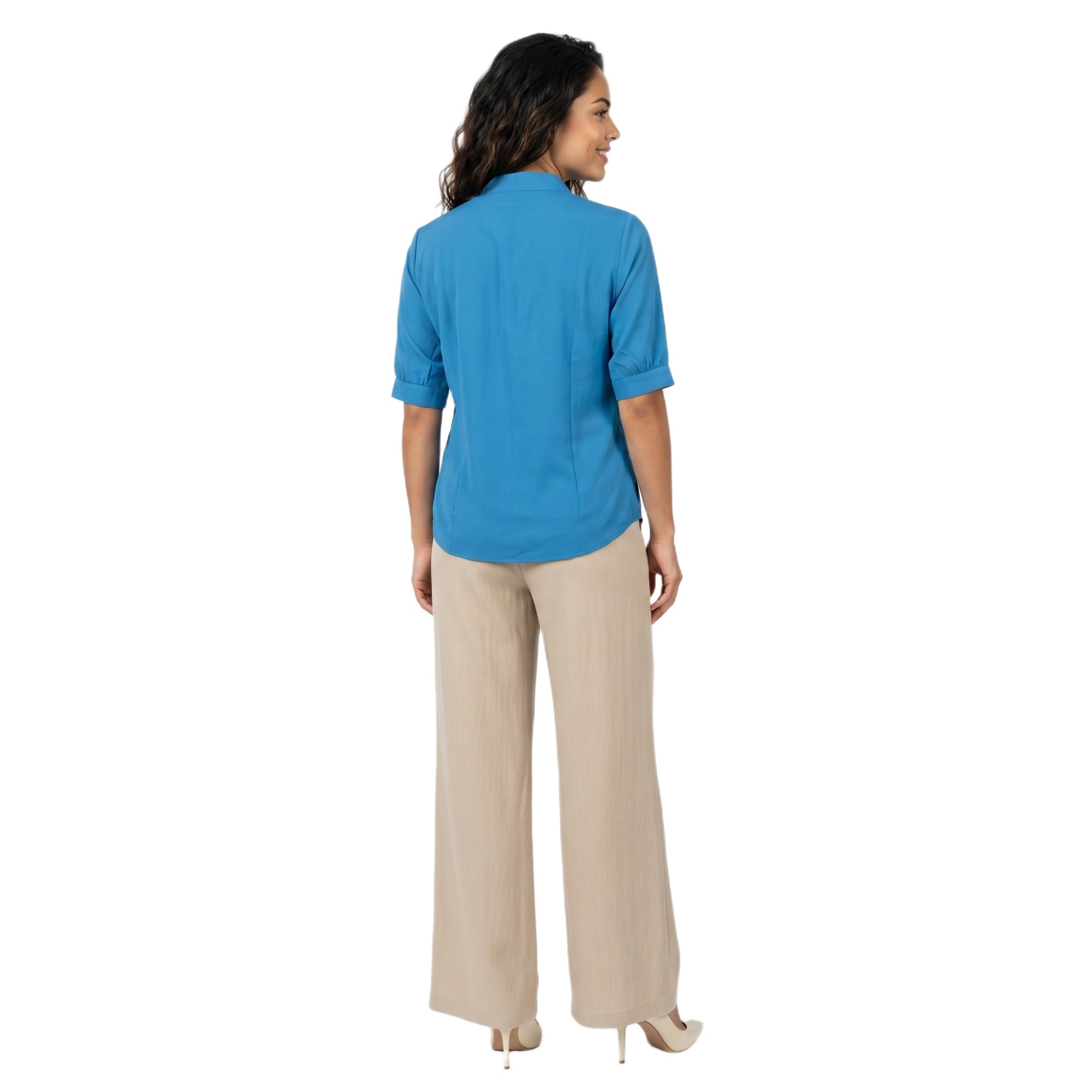 SITAYYA Women's Solid V-Neck Straight Fit Top | Half Sleeve Poly Cotton Casual Top