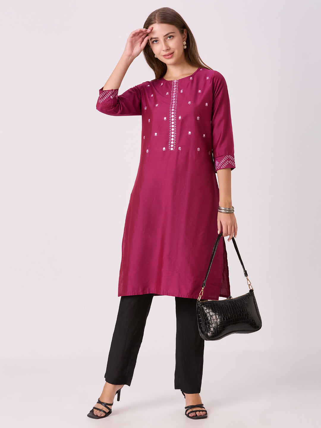 Sitayya Solid Kurti - Maroon