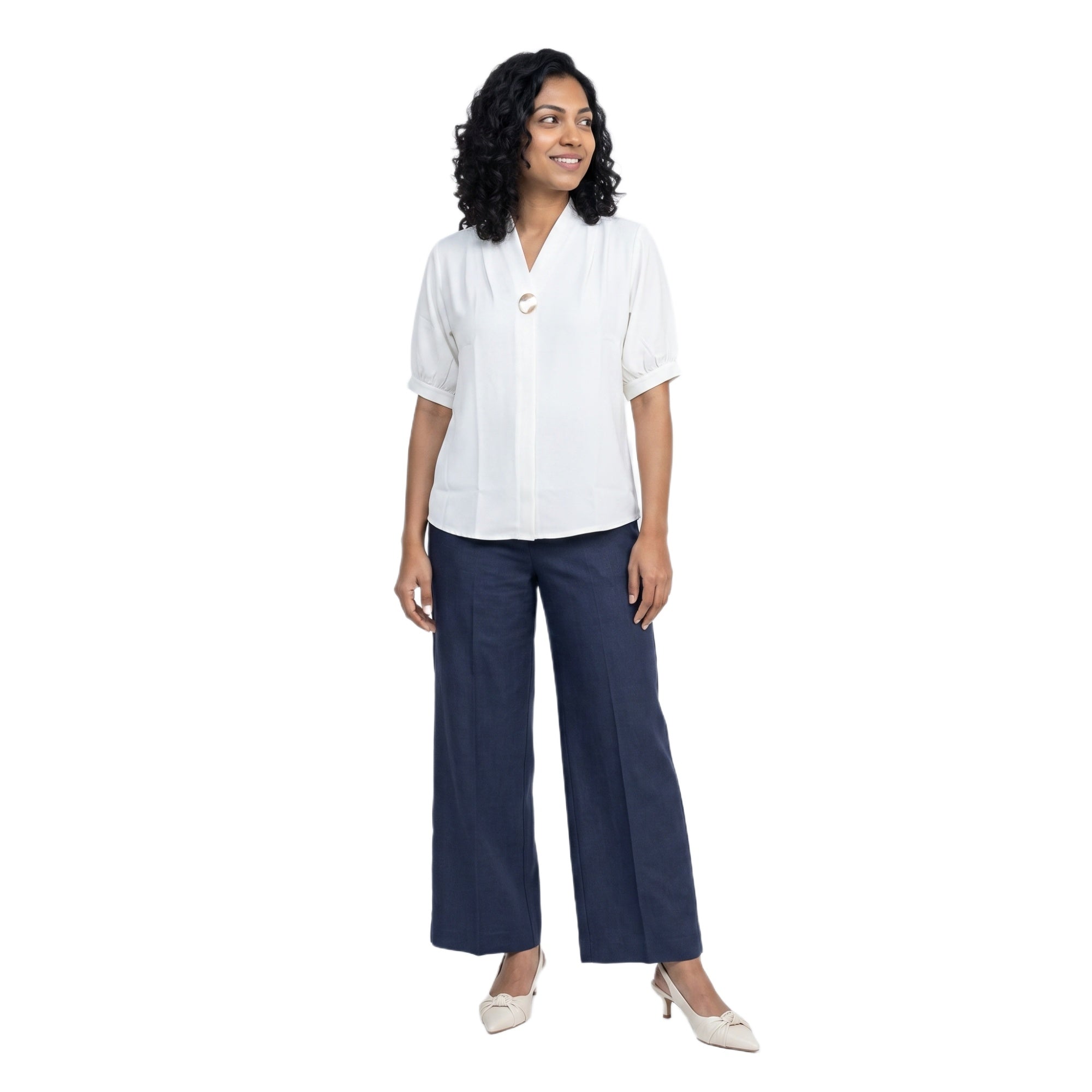 SITAYYA Women's Solid V-Neck Straight Fit Top | Half Sleeve Poly Cotton Casual Top