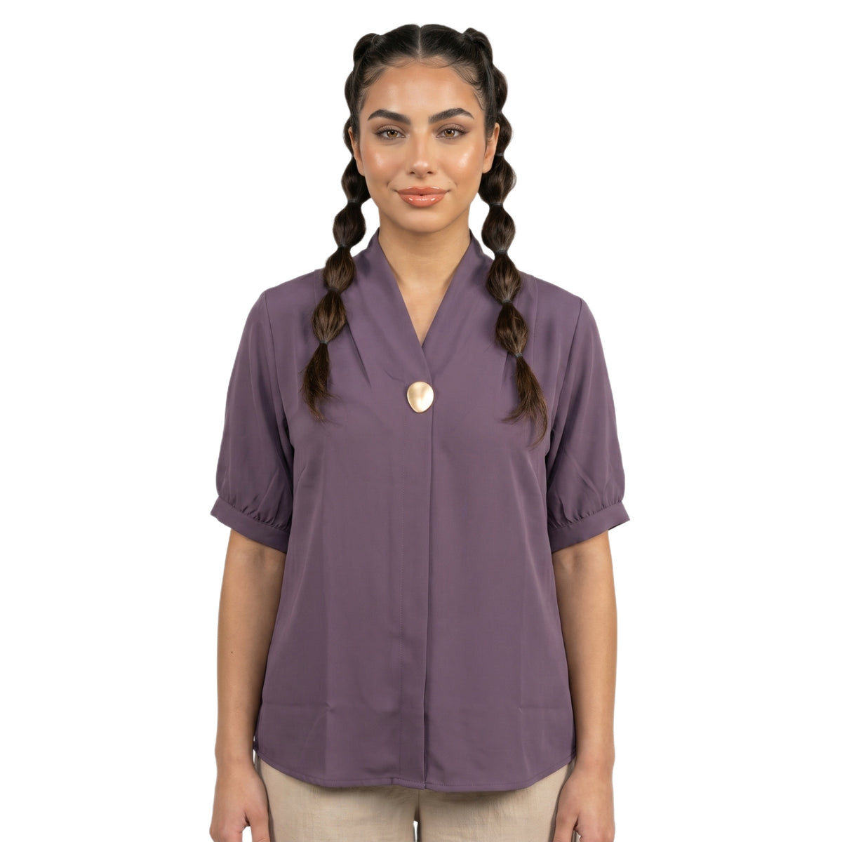 SITAYYA Women's Solid V-Neck Straight Fit Top | Half Sleeve Poly Cotton Casual Top | 22 Inch Length | Day Wear