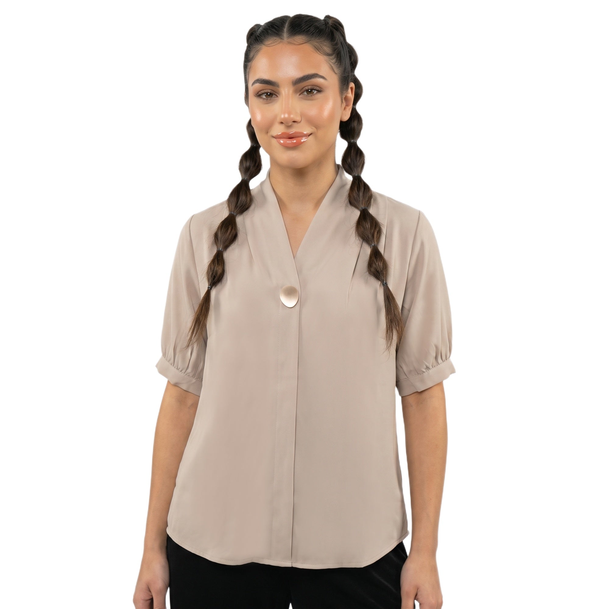 SITAYYA Women's Solid V-Neck Straight Fit Top | Half Sleeve Poly Cotton Casual Top | 22 Inch Length | Day Wear