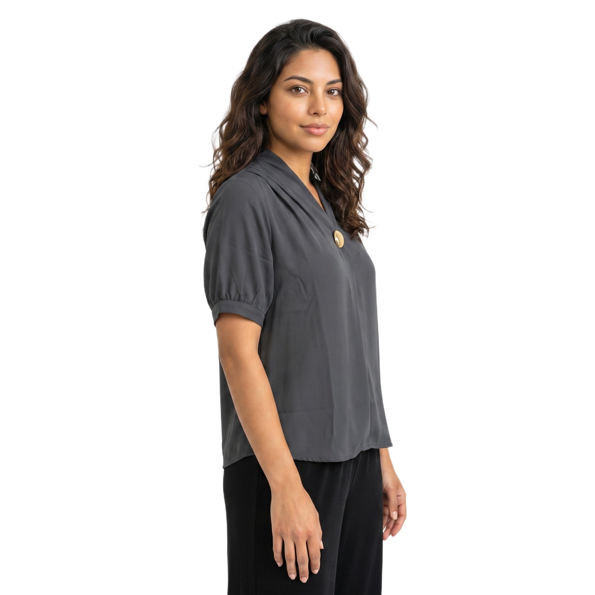 SITAYYA Women's Solid V-Neck Straight Fit Top | Half Sleeve Poly Cotton Casual Top