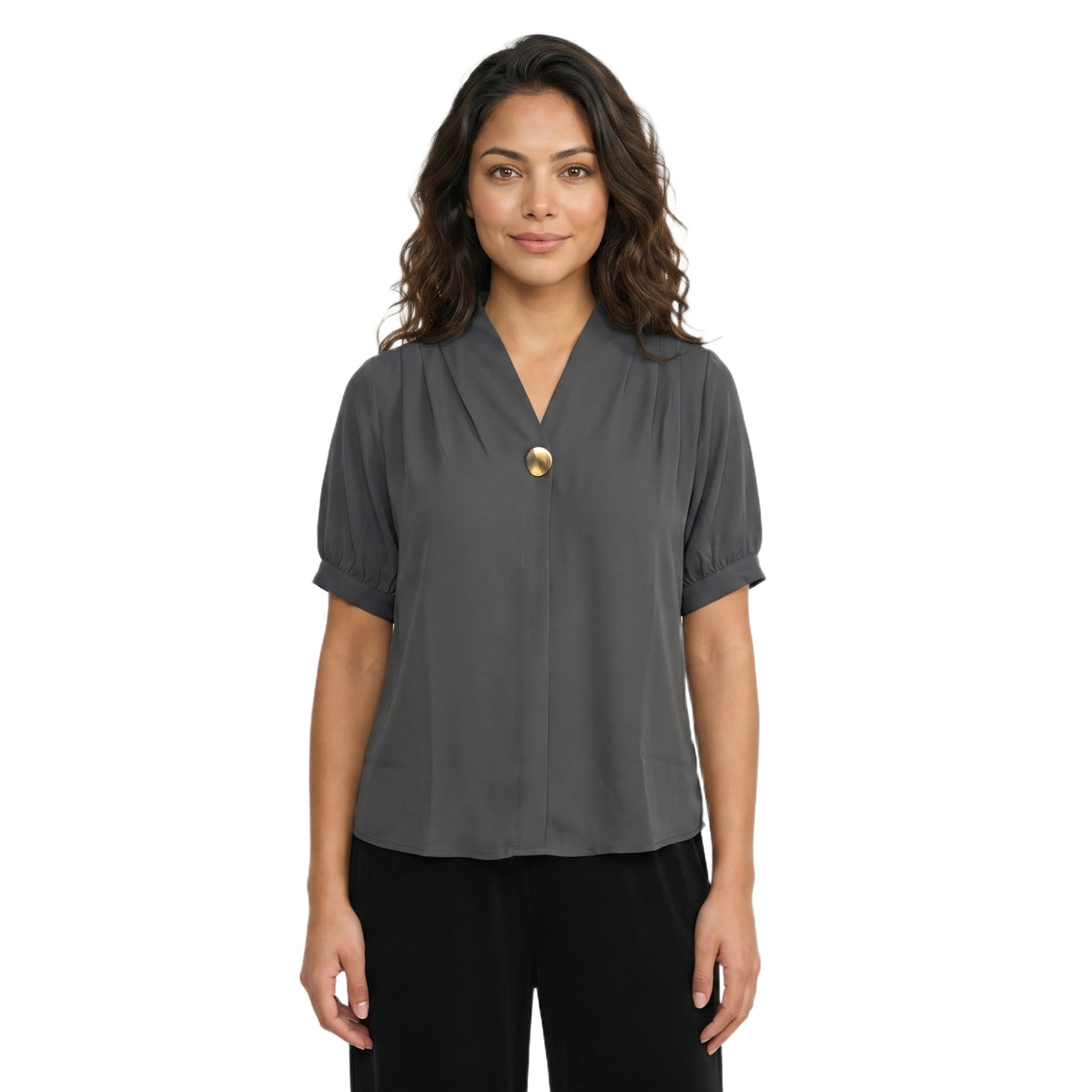 SITAYYA Women's Solid V-Neck Straight Fit Top | Half Sleeve Poly Cotton Casual Top | 22 Inch Length | Day Wear