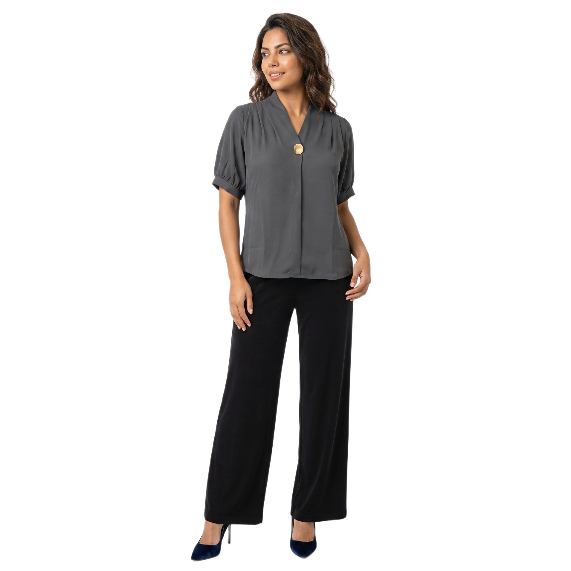 SITAYYA Women's Solid V-Neck Straight Fit Top | Half Sleeve Poly Cotton Casual Top