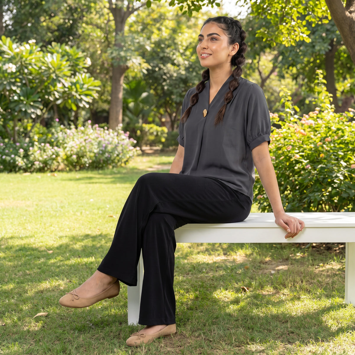 SITAYYA Women's Solid V-Neck Straight Fit Top | Half Sleeve Poly Cotton Casual Top | 22 Inch Length | Day Wear