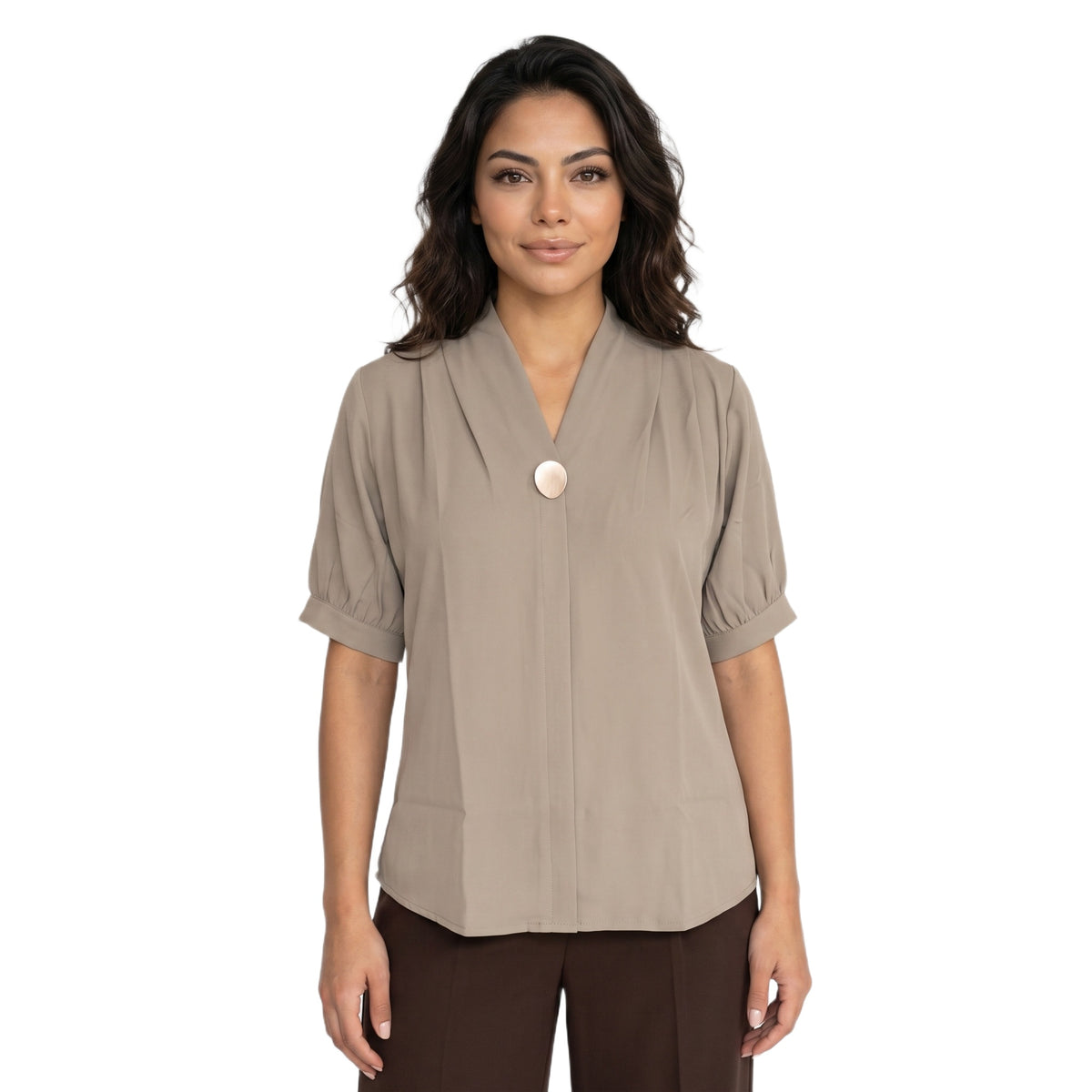 SITAYYA Women's Solid V-Neck Straight Fit Top | Half Sleeve Poly Cotton Casual Top | 22 Inch Length | Day Wear