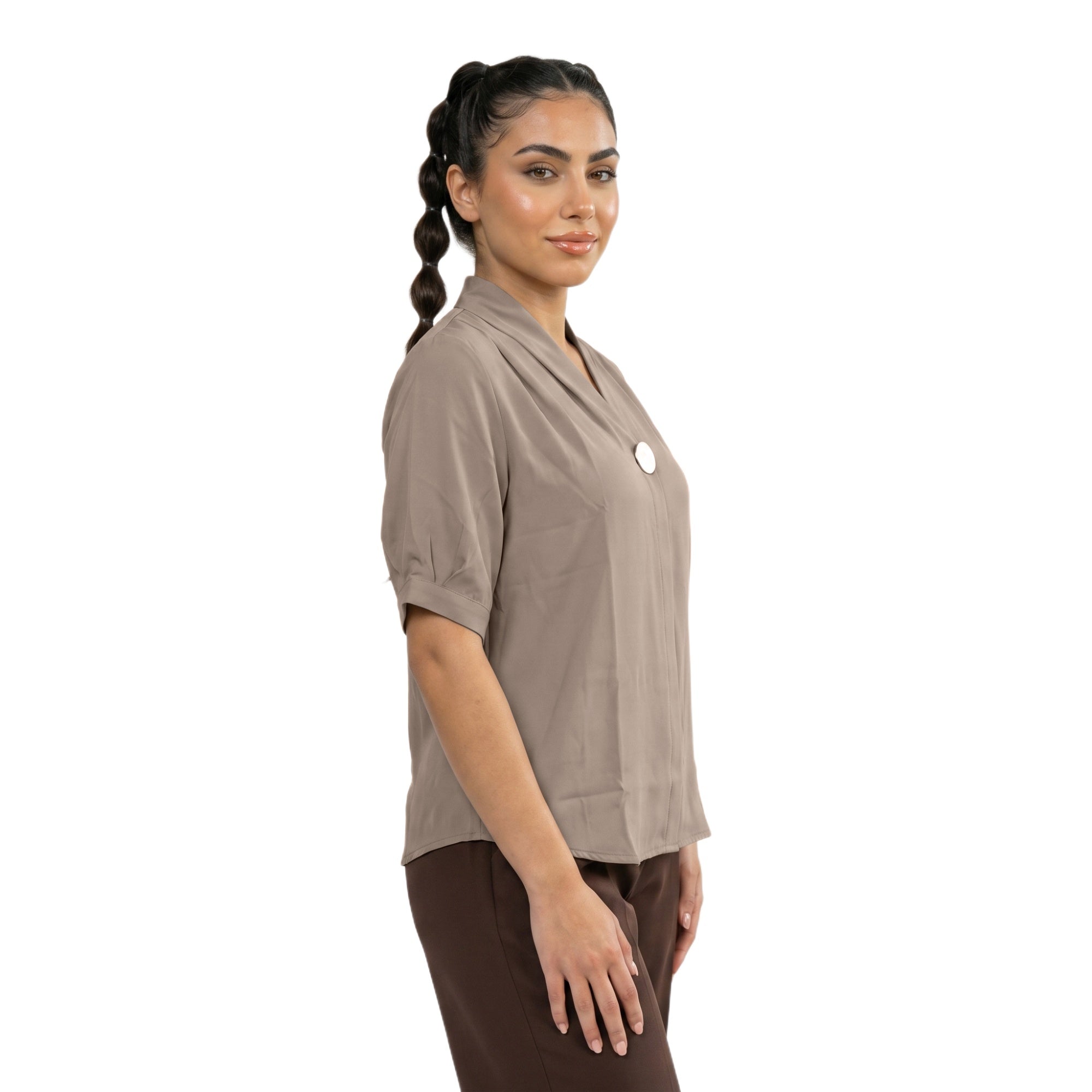 SITAYYA Women's Solid V-Neck Straight Fit Top | Half Sleeve Poly Cotton Casual Top