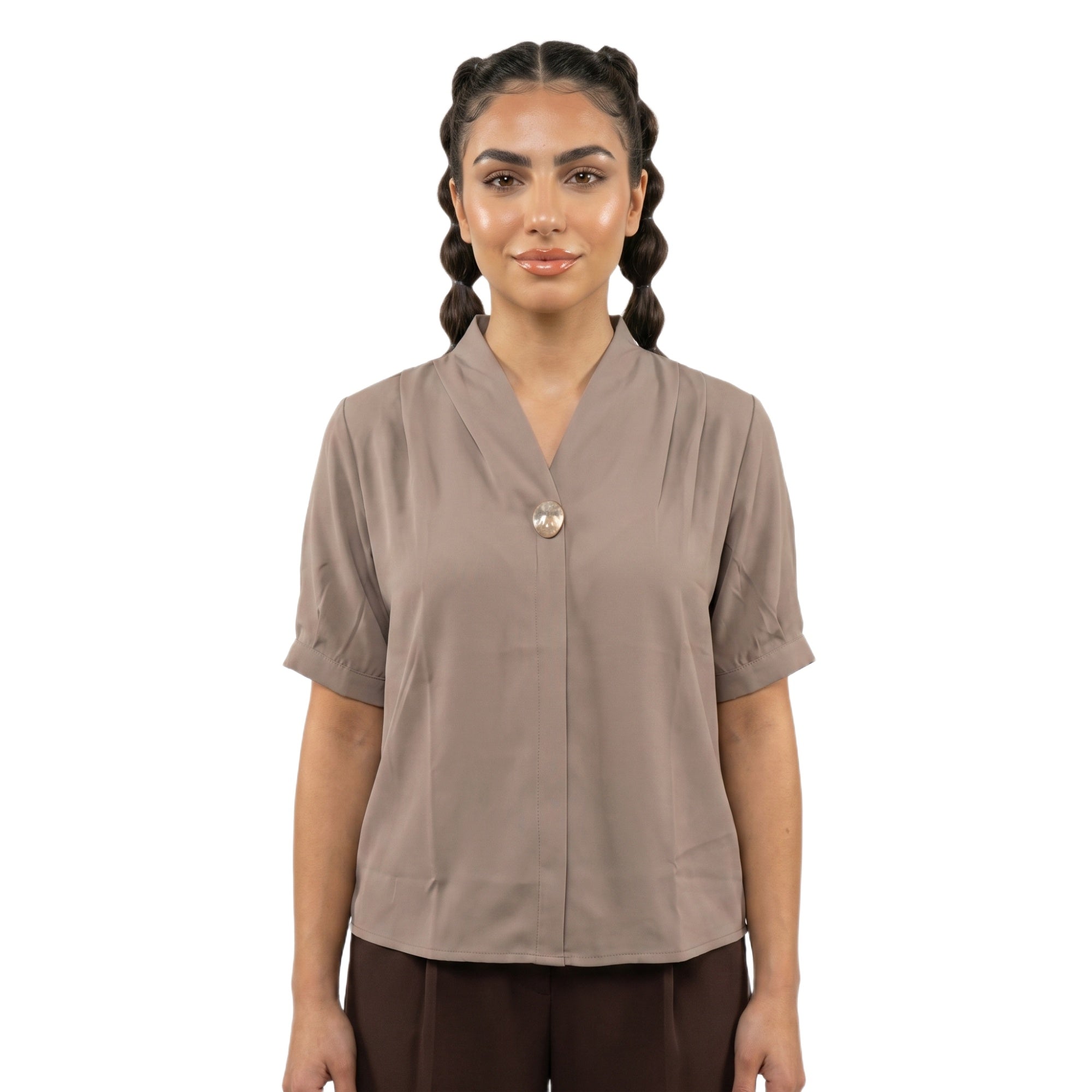 SITAYYA Women's Solid V-Neck Straight Fit Top | Half Sleeve Poly Cotton Casual Top