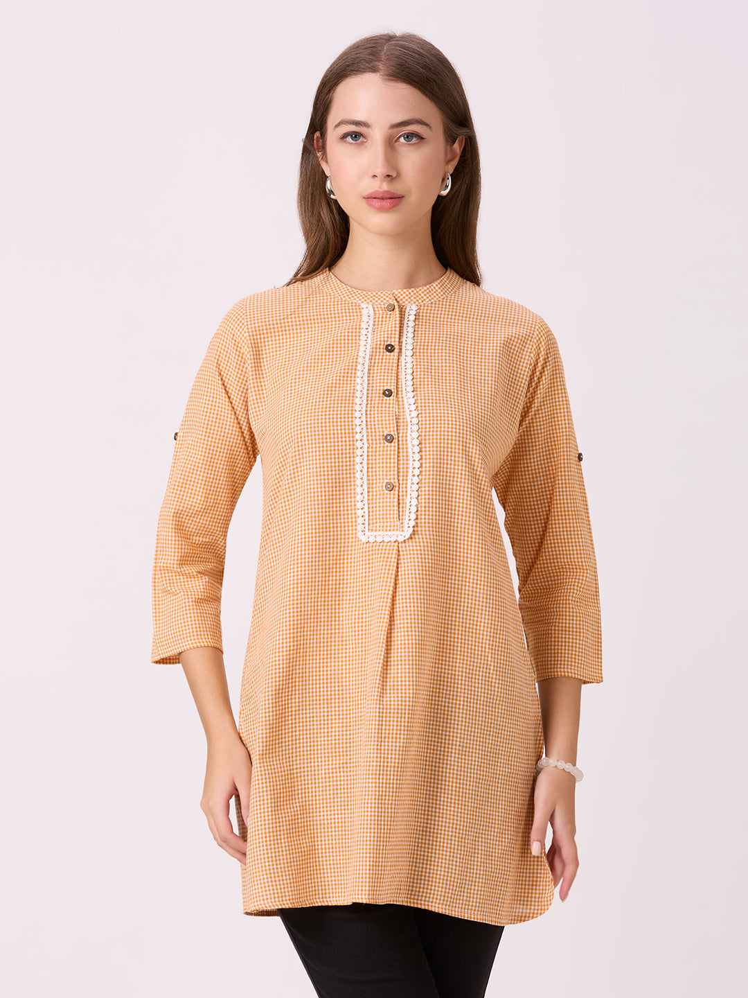 Sitayya Ginsham Checks Kurti - Mustard