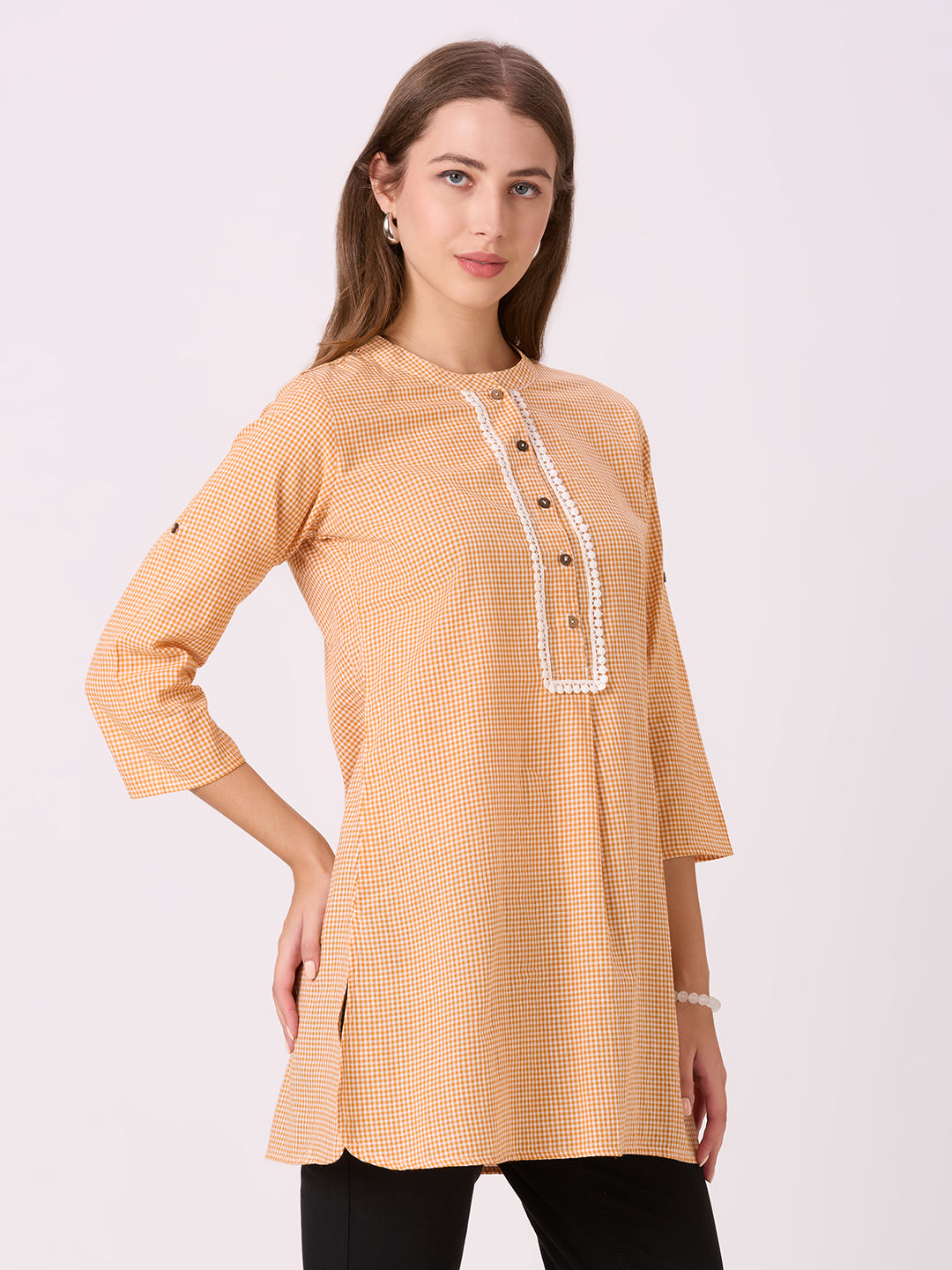 Sitayya Ginsham Checks Kurti - Mustard