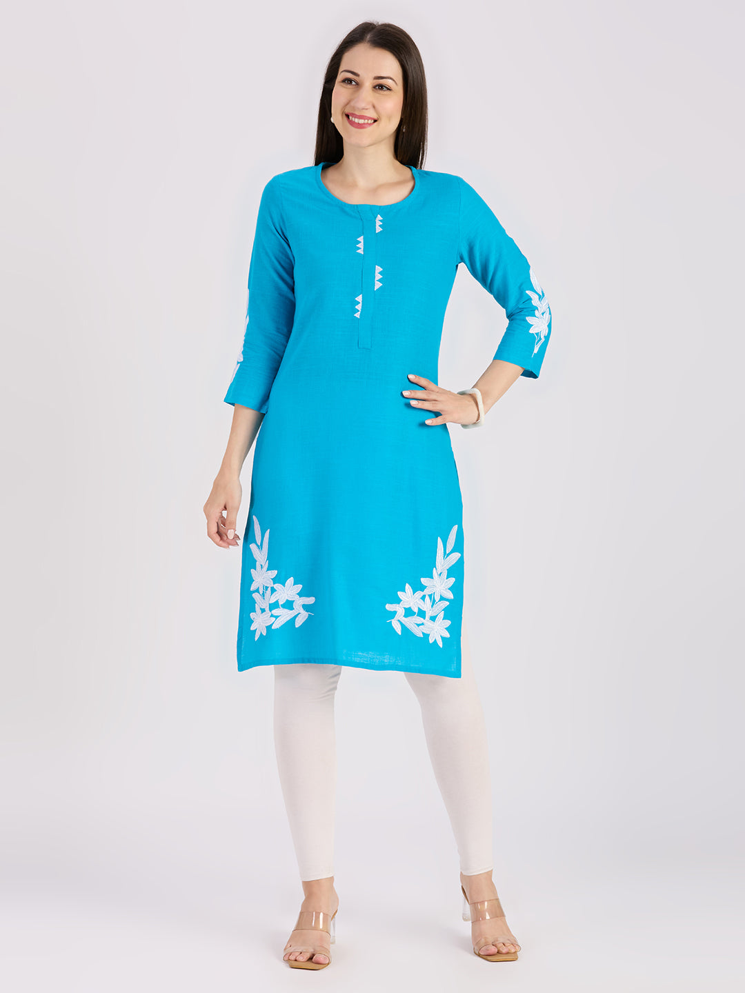 Sitayya Solid Kurti - Turquoise