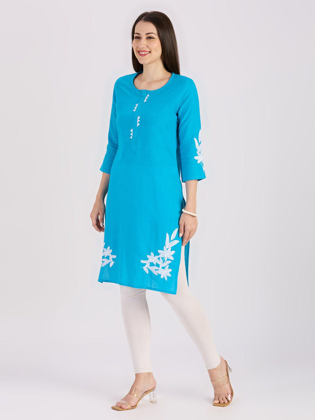 Sitayya Solid Kurti - Turquoise