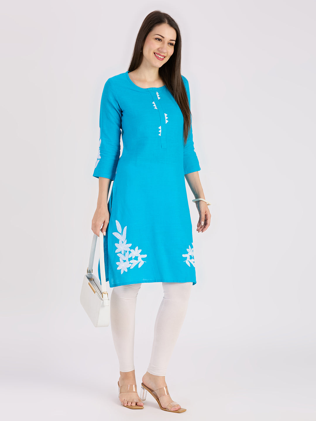 Sitayya Solid Kurti - Turquoise