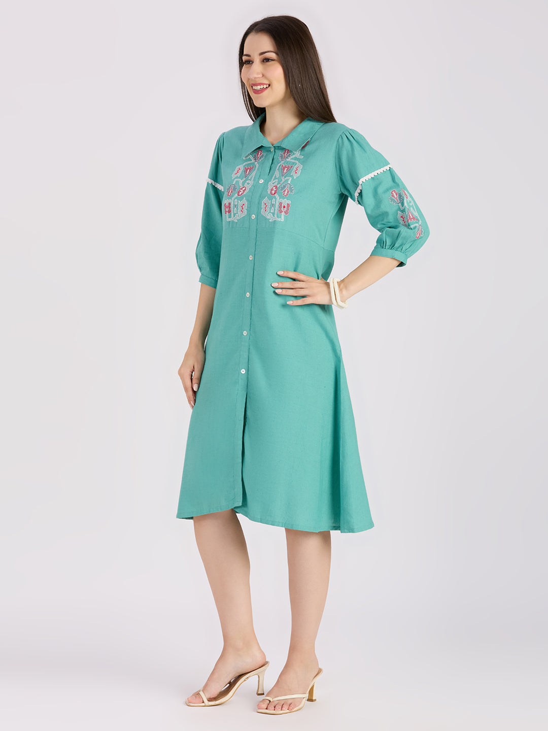 Sitayya Embroidered Dress - Pista Green