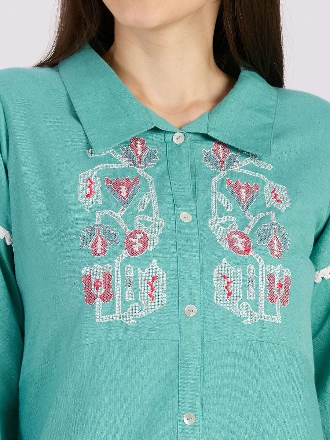Sitayya Embroidered Dress - Pista Green
