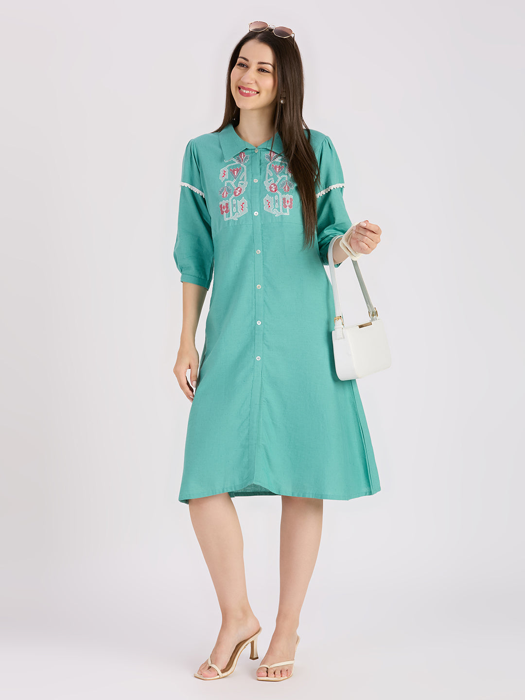 Sitayya Embroidered Dress - Pista Green