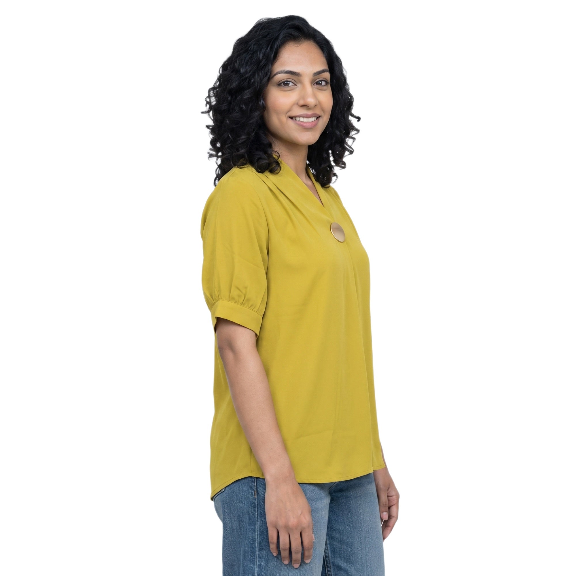 SITAYYA Women's Solid V-Neck Straight Fit Top | Half Sleeve Poly Cotton Casual Top