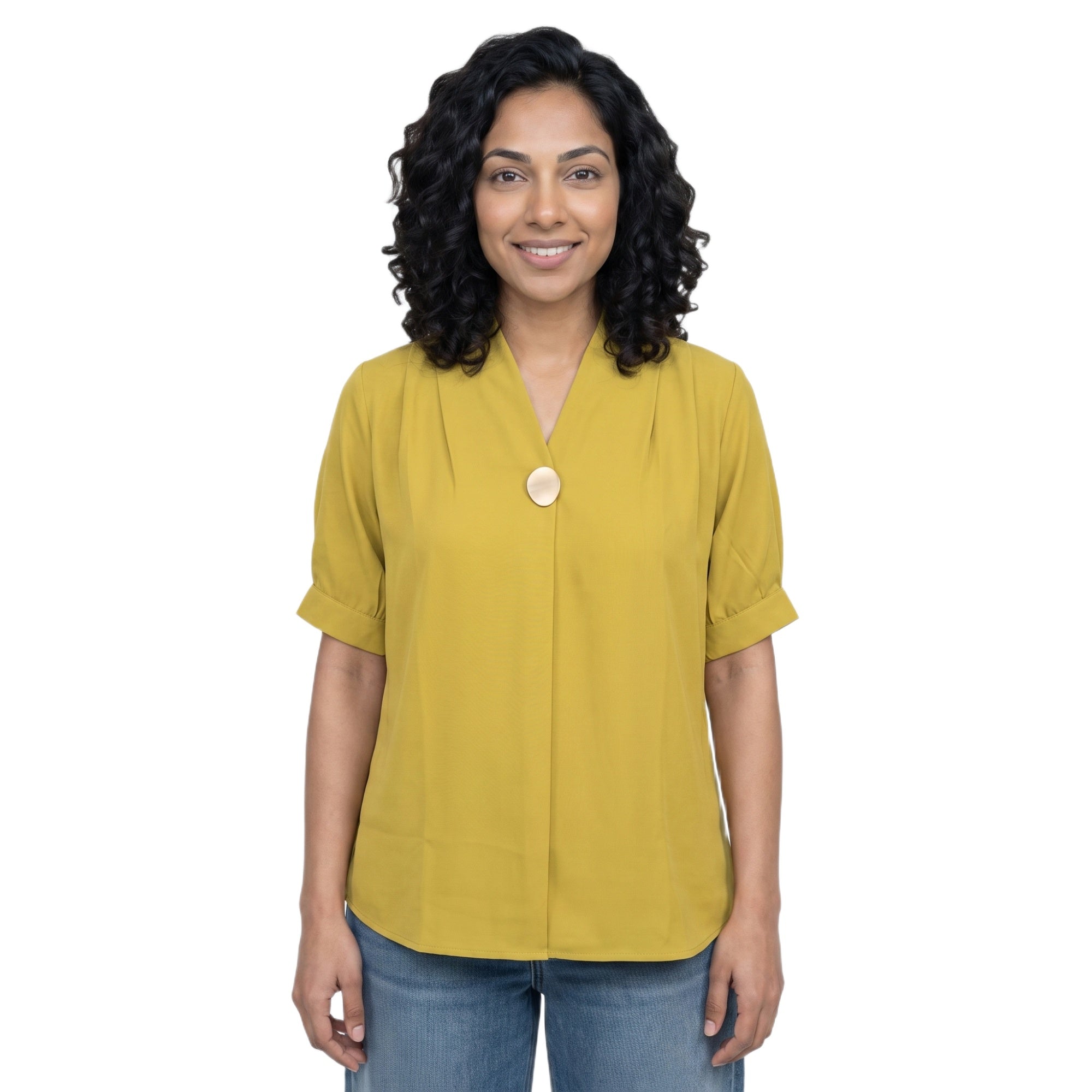 SITAYYA Women's Solid V-Neck Straight Fit Top | Half Sleeve Poly Cotton Casual Top