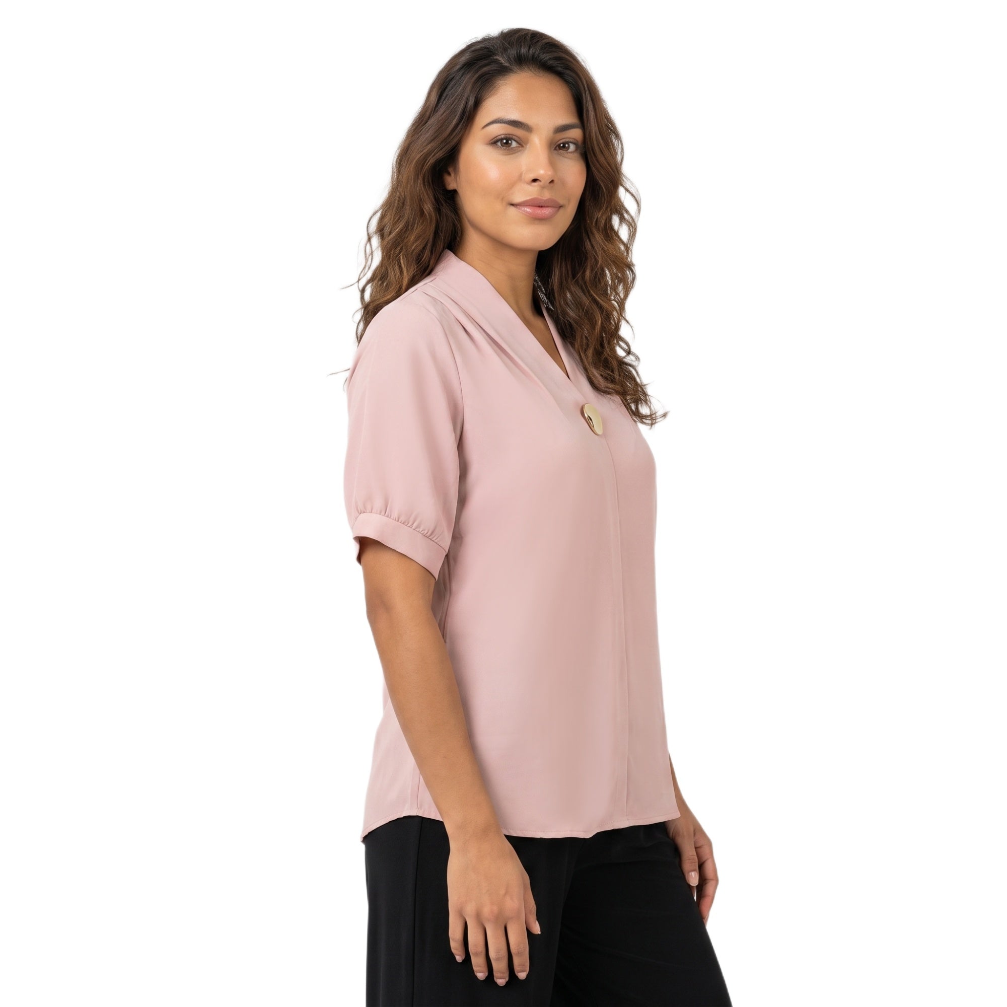 SITAYYA Women's Solid V-Neck Straight Fit Top | Half Sleeve Poly Cotton Casual Top