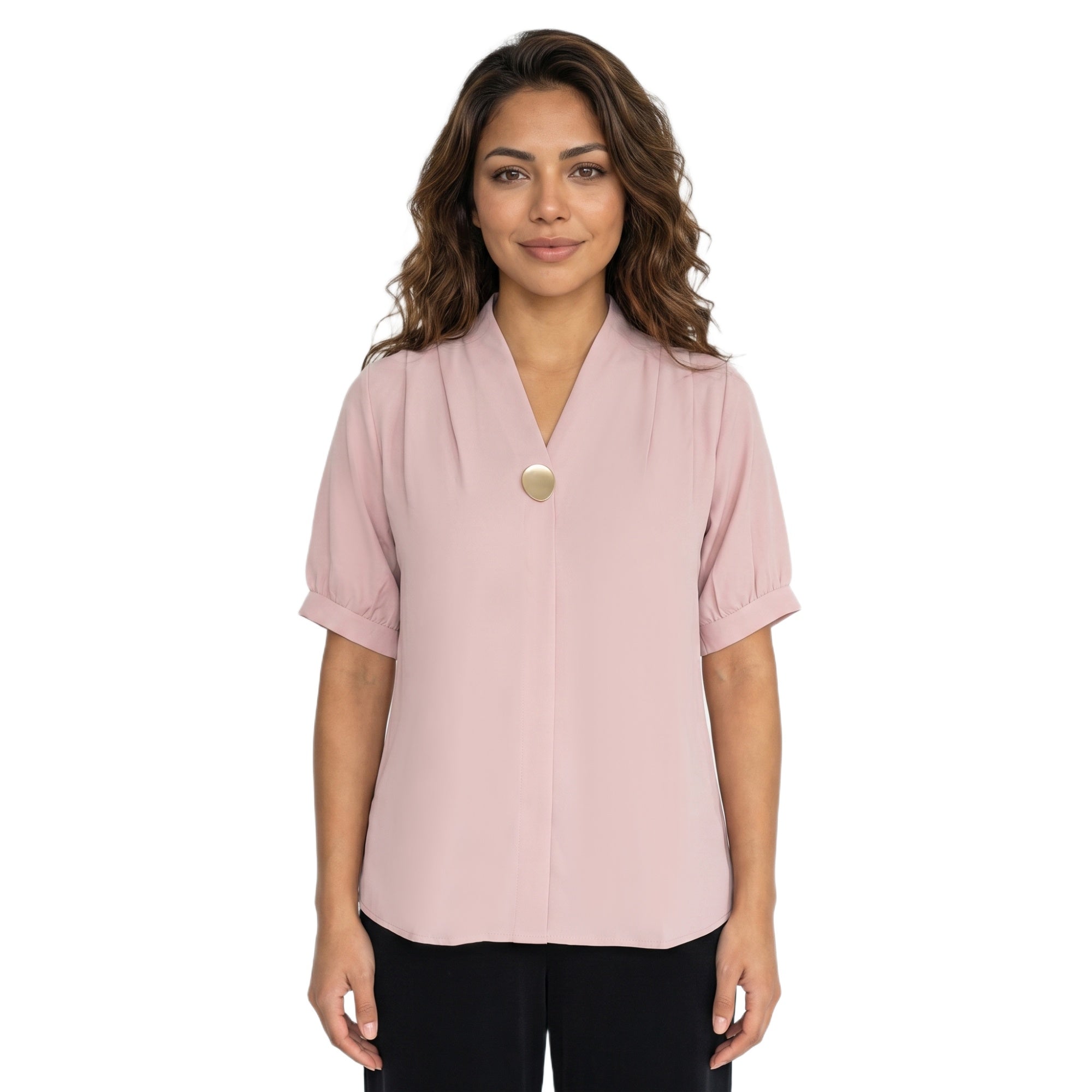 SITAYYA Women's Solid V-Neck Straight Fit Top | Half Sleeve Poly Cotton Casual Top
