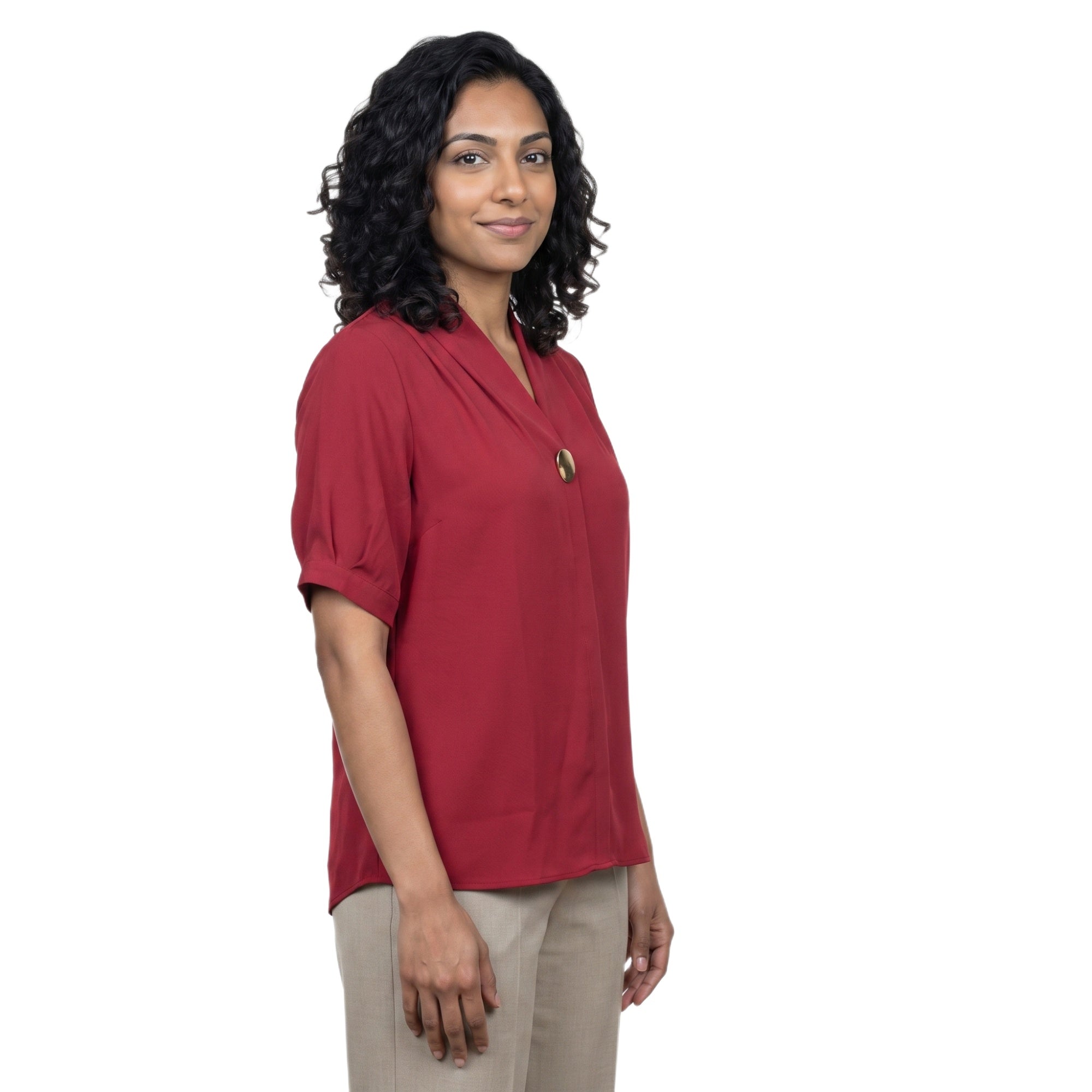 SITAYYA Women's Solid V-Neck Straight Fit Top | Half Sleeve Poly Cotton Casual Top