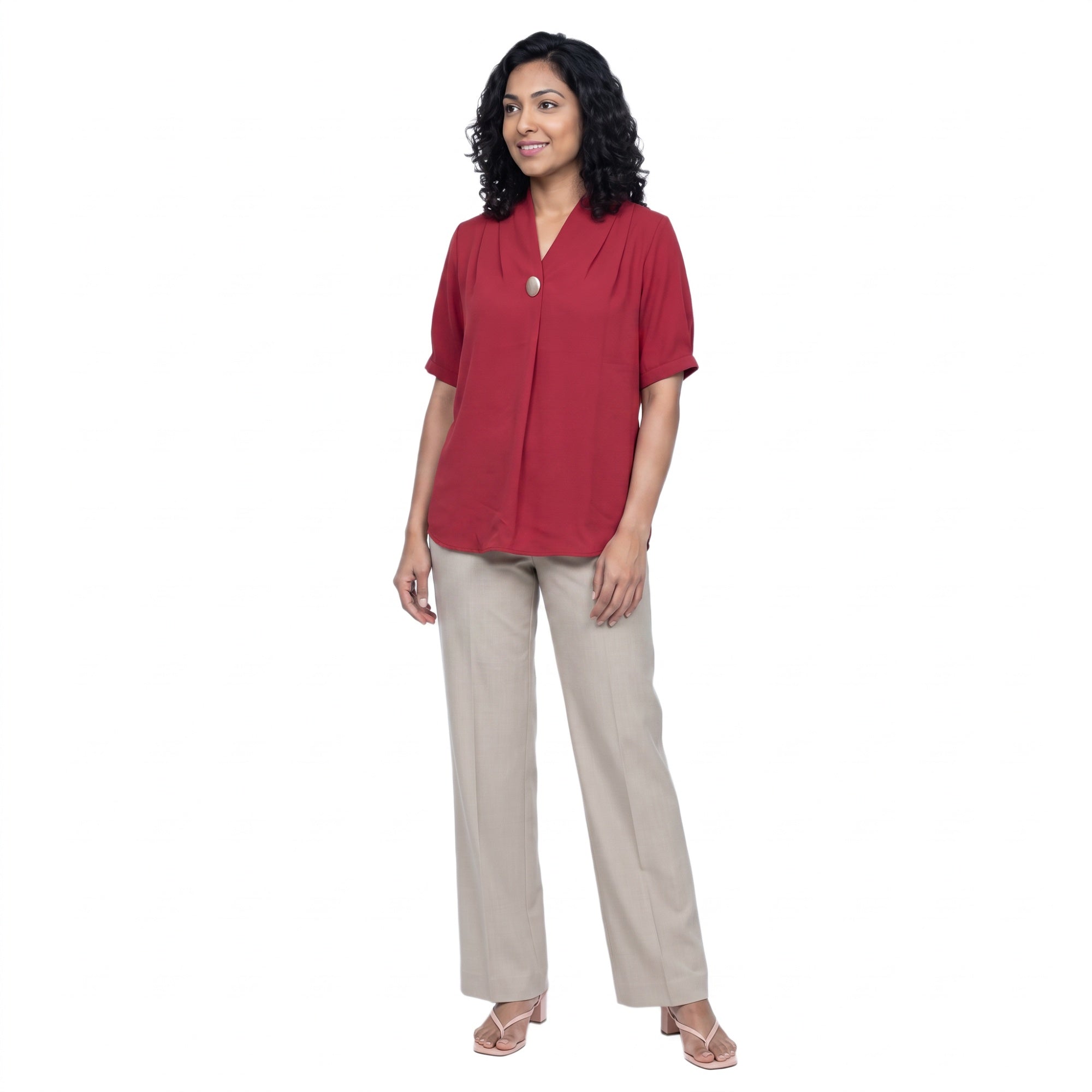 SITAYYA Women's Solid V-Neck Straight Fit Top | Half Sleeve Poly Cotton Casual Top
