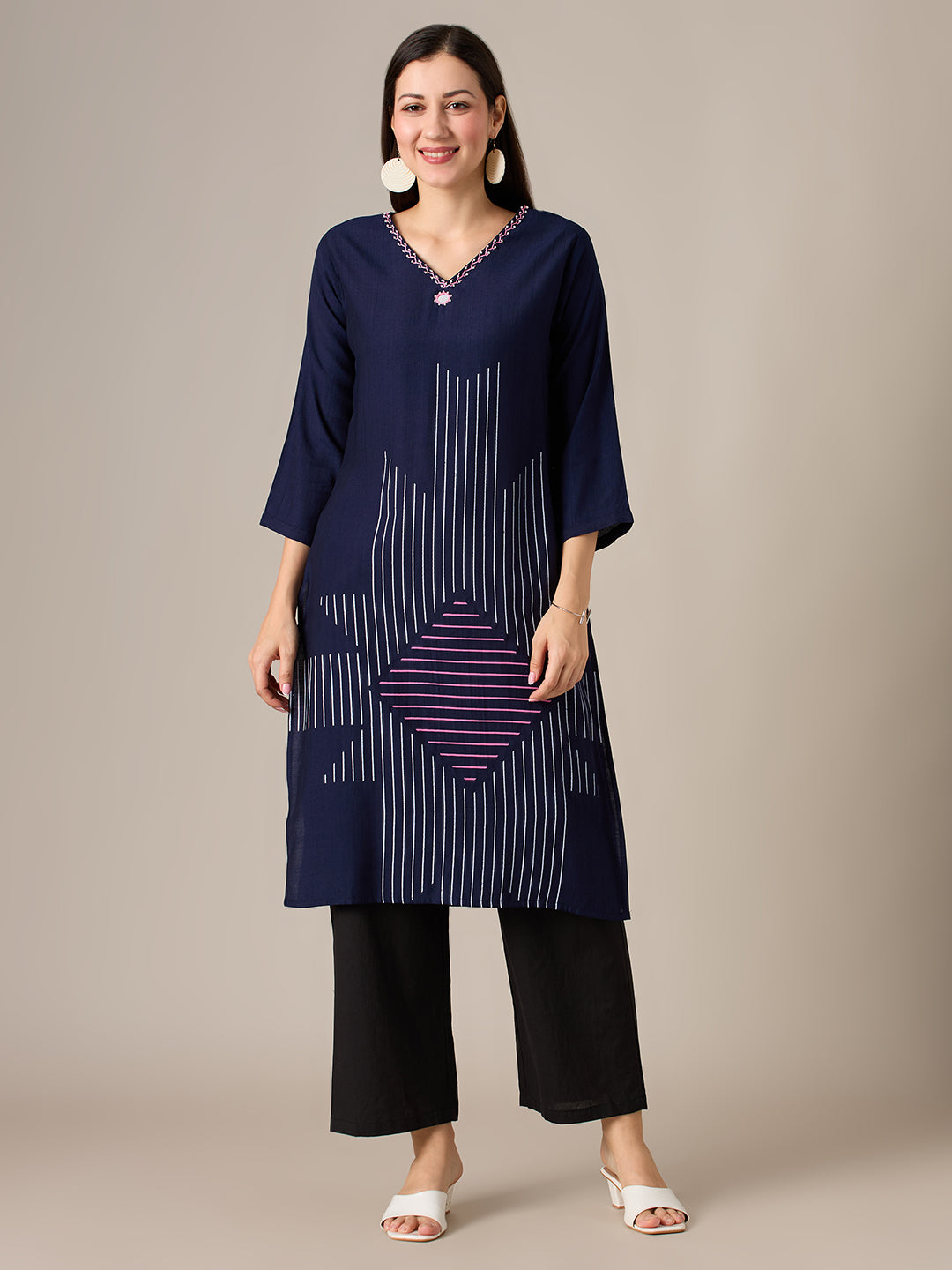 3 Pcs Kurti Set Ethnic Kurta with Bottom & Dupatta Festive, Casual Outfit