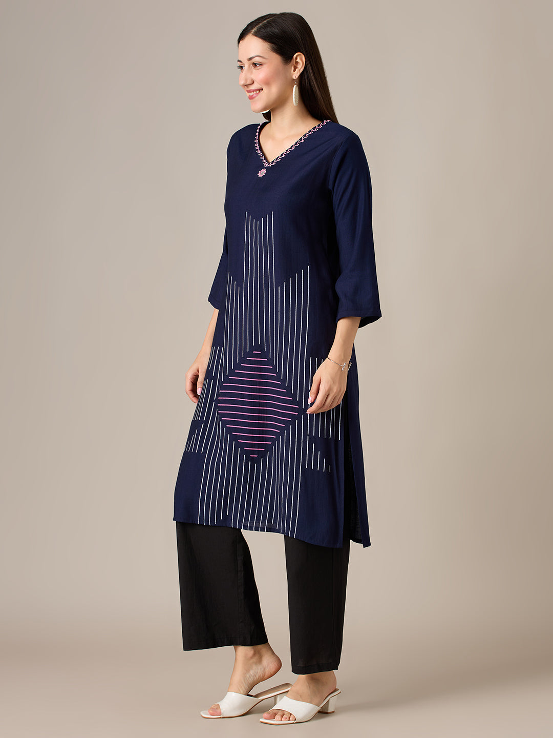 3 Pcs Kurti Set Ethnic Kurta with Bottom & Dupatta Festive, Casual Outfit