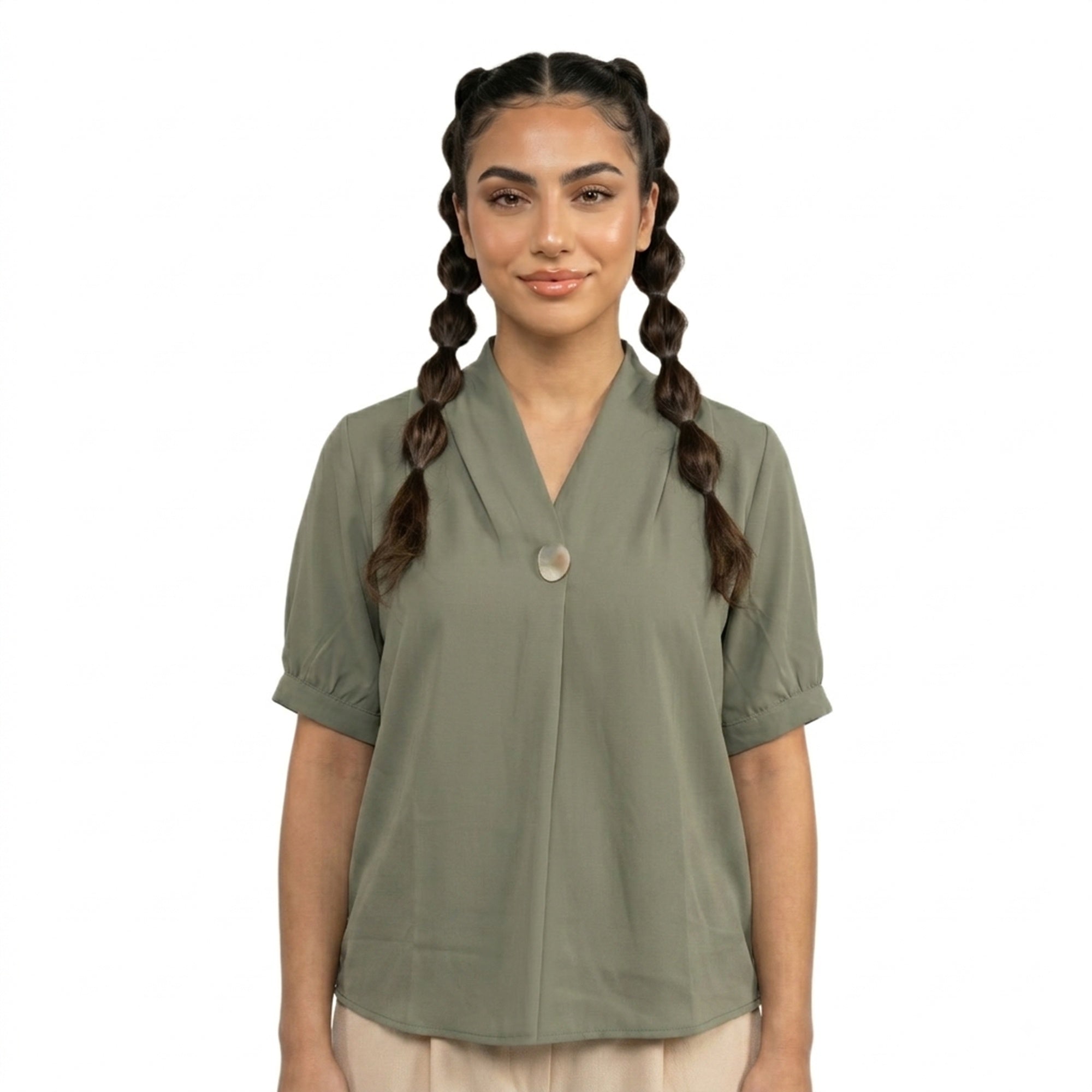 SITAYYA Women's Solid V-Neck Straight Fit Top | Half Sleeve Poly Cotton Casual Top