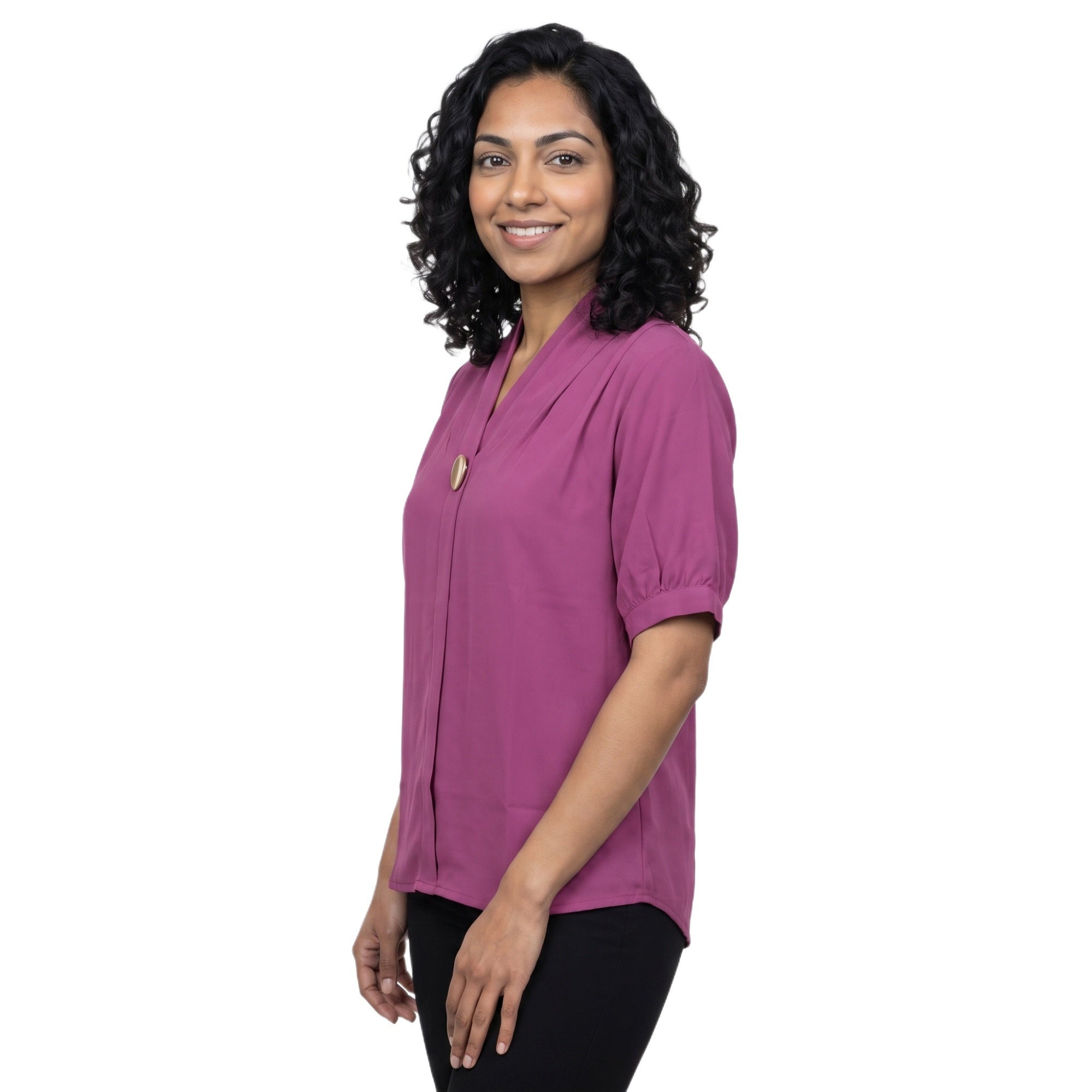 SITAYYA Women's Solid V-Neck Straight Fit Top | Half Sleeve Poly Cotton Casual Top