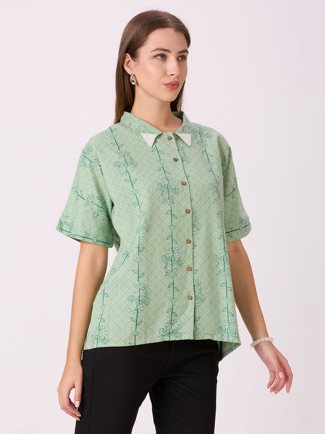 Sitayya Printed Top - Pista Green